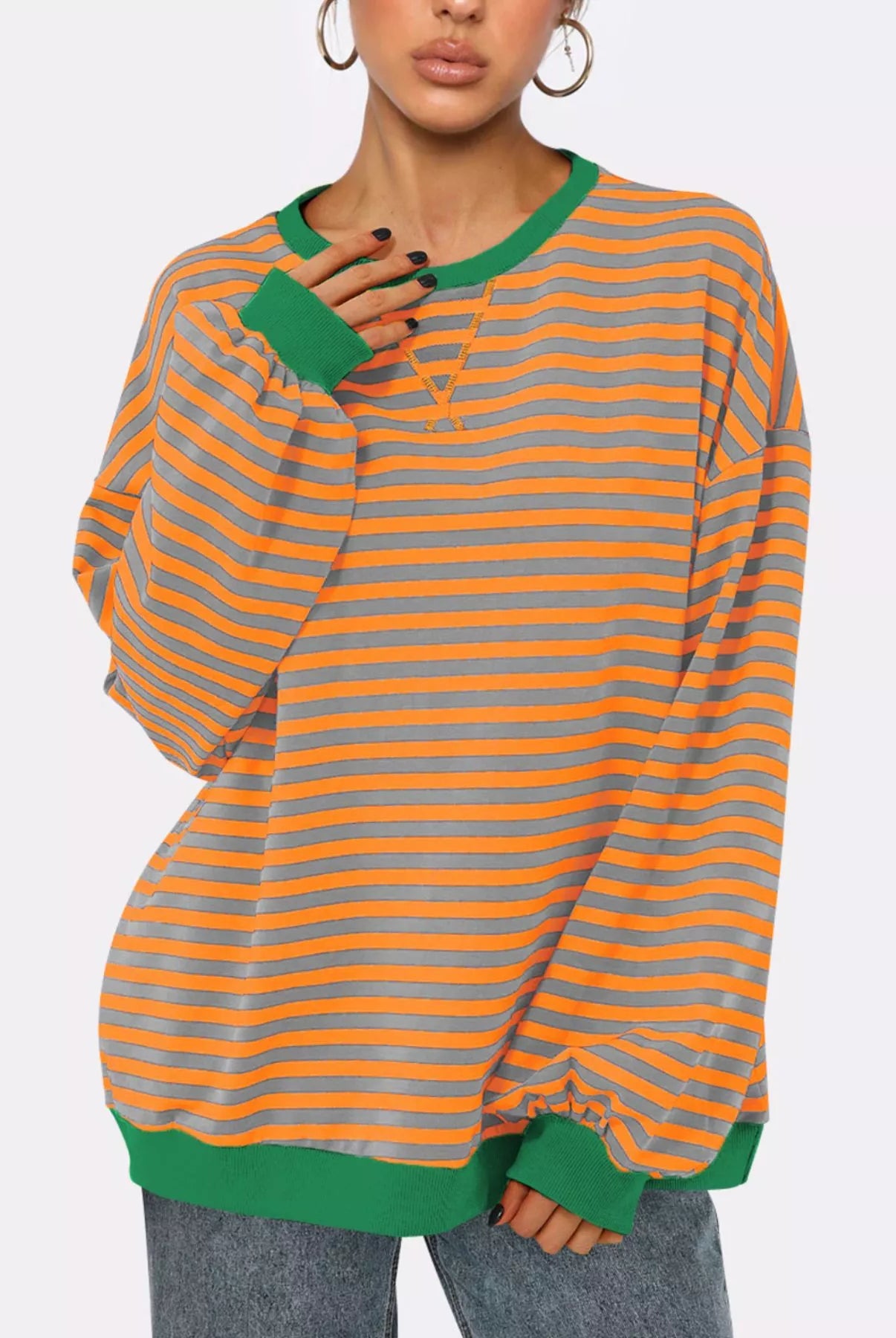 Striped Round Neck Long Sleeve Sweatshirt-Sweatshirt-Krush Kandy, Women's Online Fashion Boutique Located in Phoenix, Arizona (Scottsdale Area)