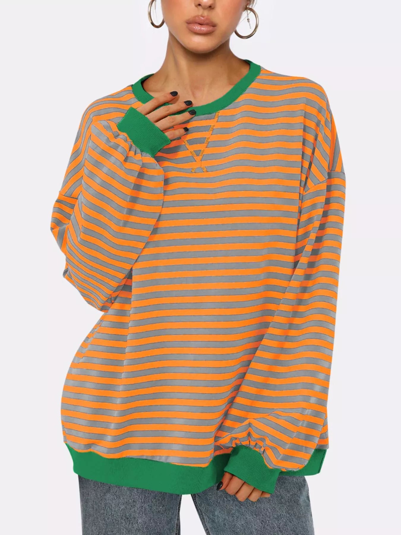 Striped Round Neck Long Sleeve Sweatshirt-Sweatshirt-Krush Kandy, Women's Online Fashion Boutique Located in Phoenix, Arizona (Scottsdale Area)