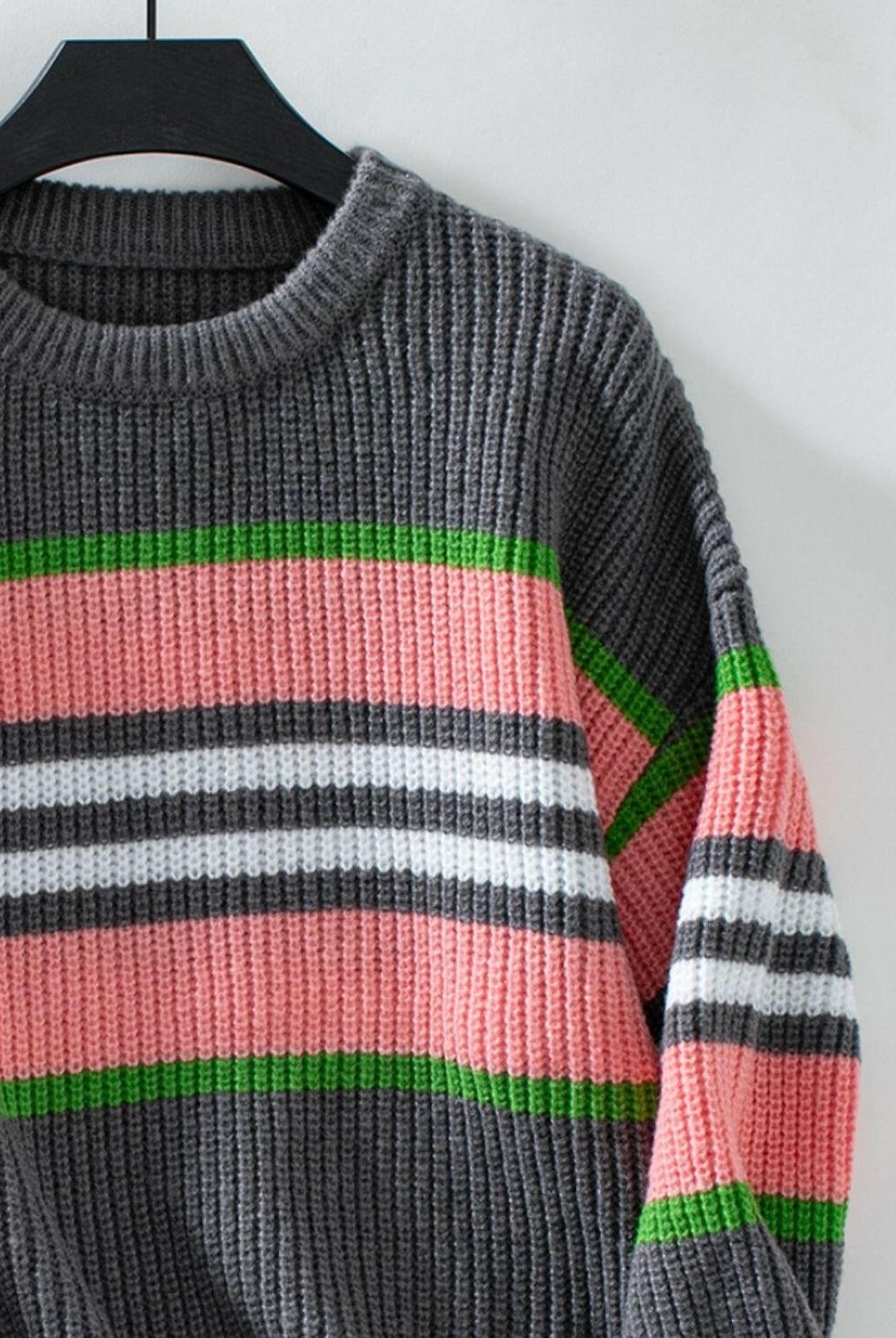 Contrast Stripes Round Neck Long Sleeve Sweater-Krush Kandy, Women's Online Fashion Boutique Located in Phoenix, Arizona (Scottsdale Area)