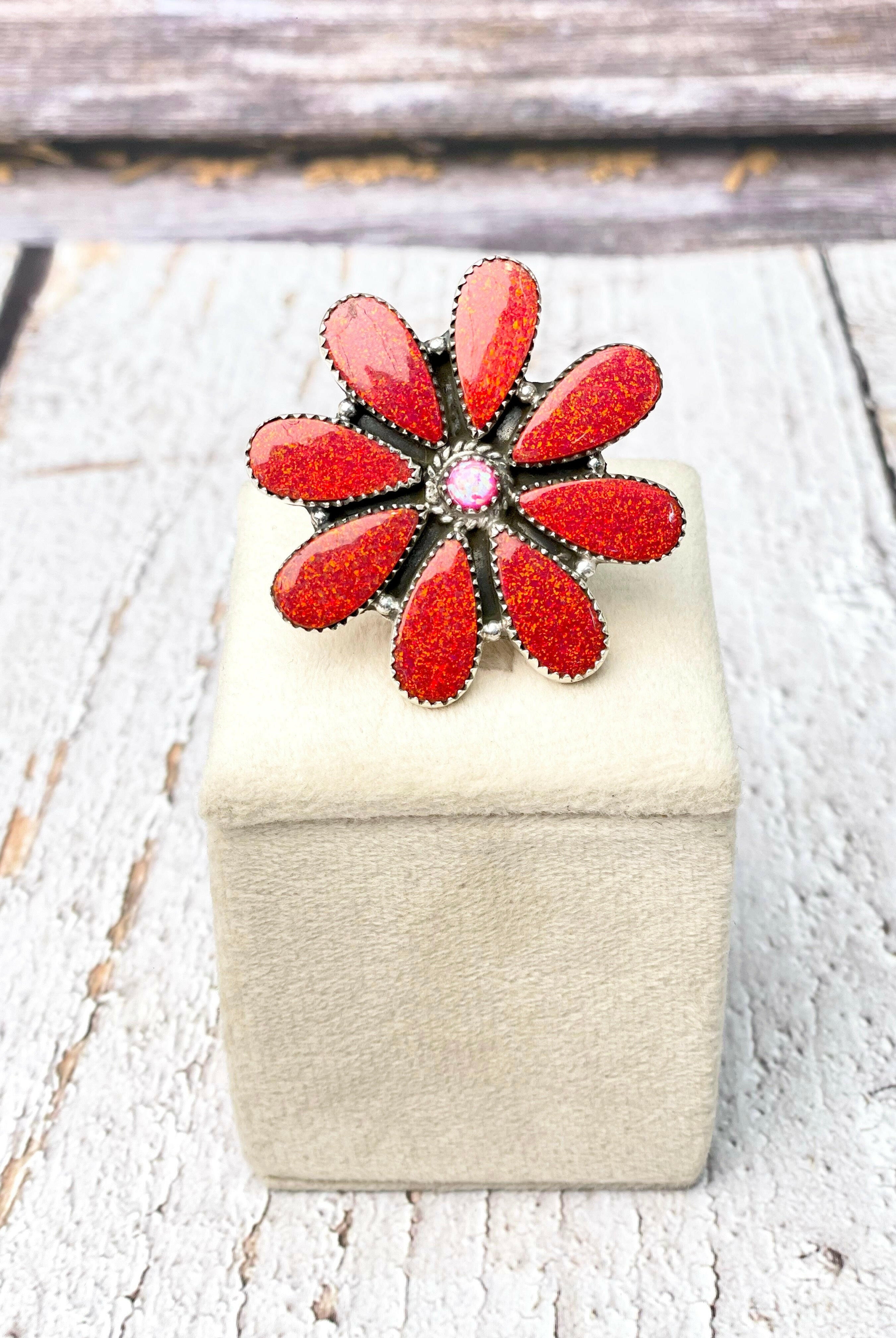 Red Opal Bloom Ring-Rings-Krush Kandy, Women's Online Fashion Boutique Located in Phoenix, Arizona (Scottsdale Area)