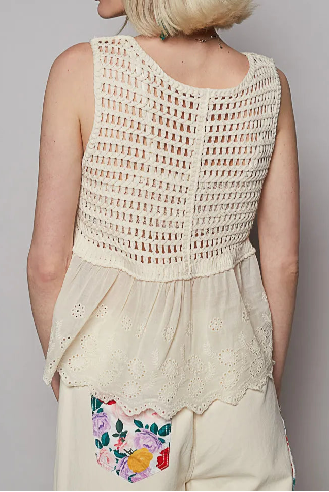 POL Embroidered Detail V-Neck Eyelet Peplum Tank-Tanks-Krush Kandy, Women's Online Fashion Boutique Located in Phoenix, Arizona (Scottsdale Area)