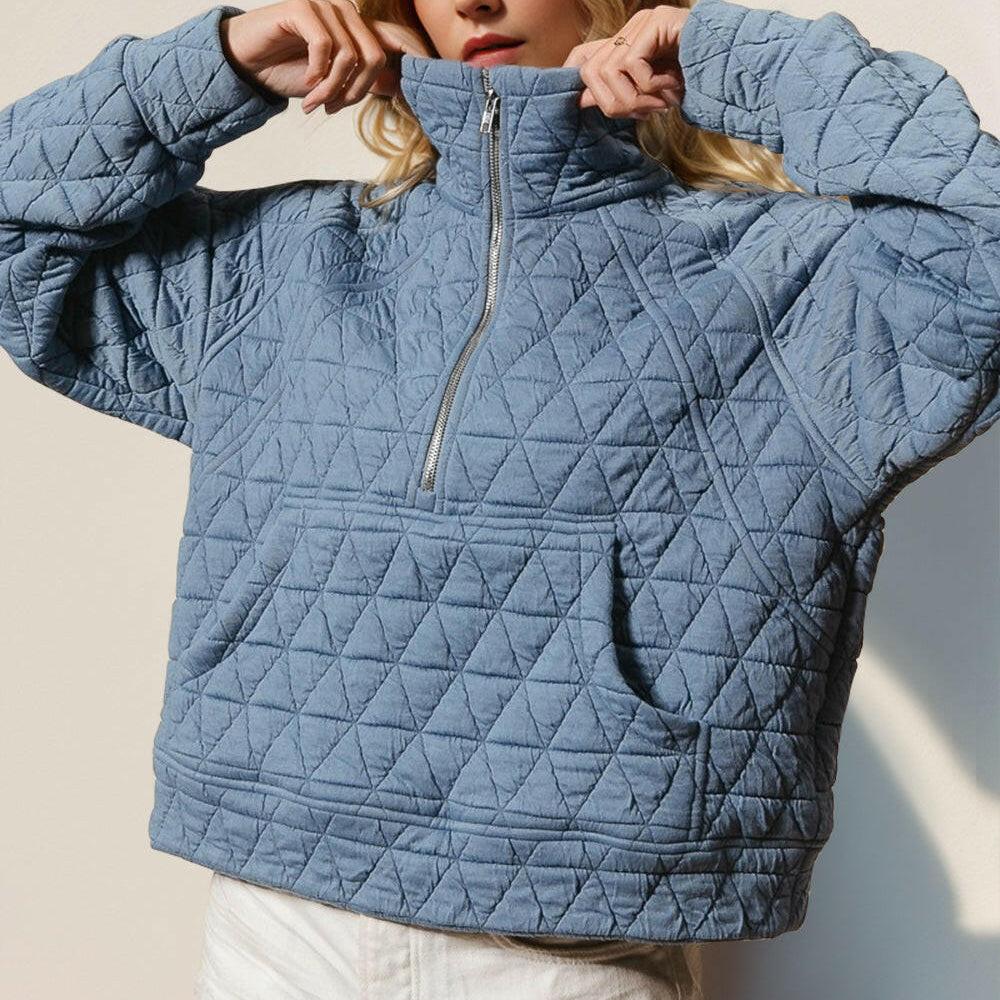 Half Zip Long Sleeve Quilted Sweatshirt with Pocket-Jackets-Krush Kandy, Women's Online Fashion Boutique Located in Phoenix, Arizona (Scottsdale Area)