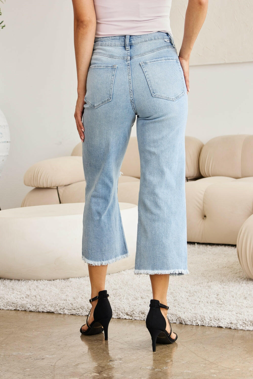 RfM Full Size Tummy Control High Waist Raw Hem Distressed Jeans-Krush Kandy, Women's Online Fashion Boutique Located in Phoenix, Arizona (Scottsdale Area)