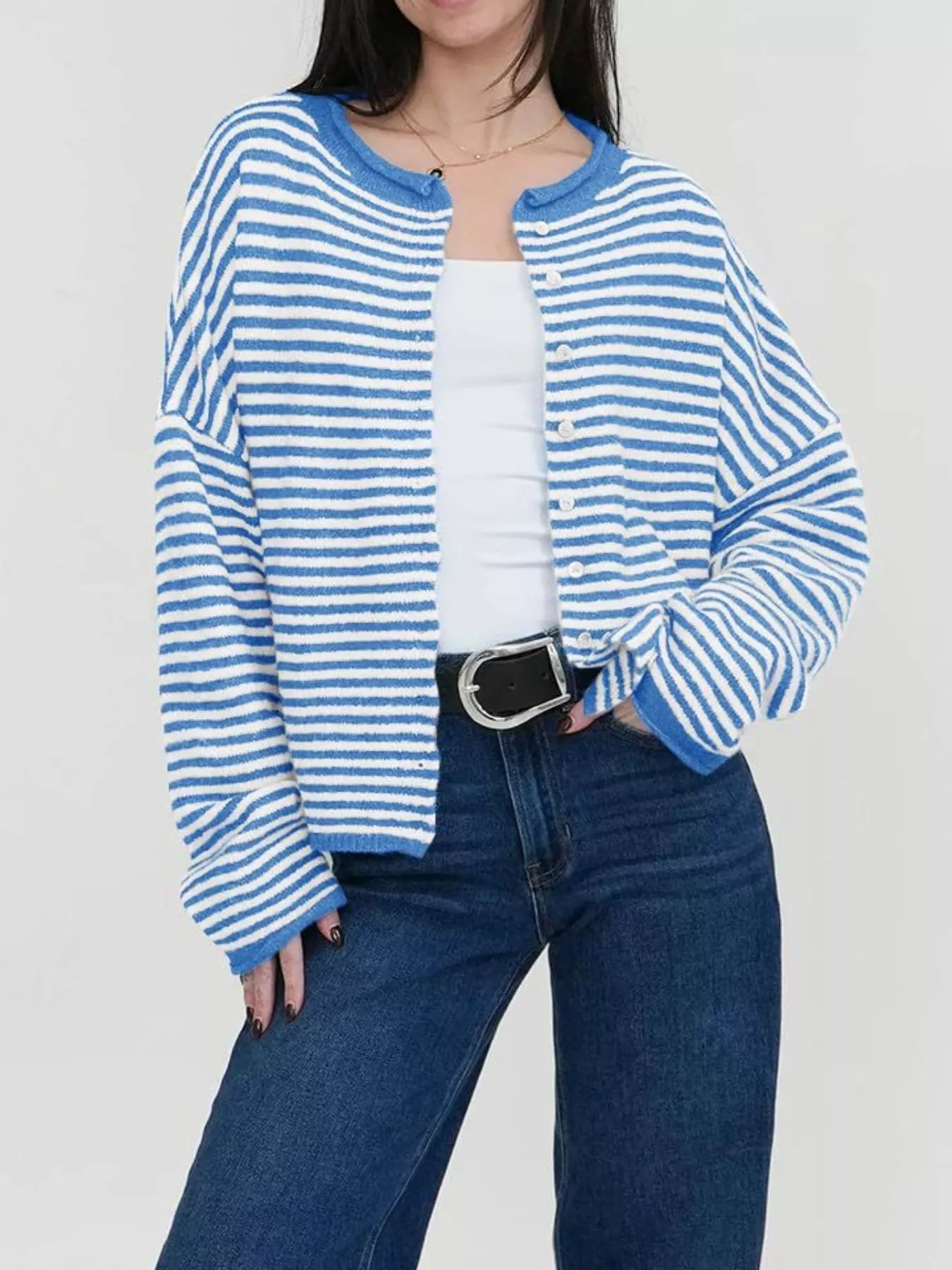 Striped Button-Up Cardigan-Sweaters-Krush Kandy, Women's Online Fashion Boutique Located in Phoenix, Arizona (Scottsdale Area)
