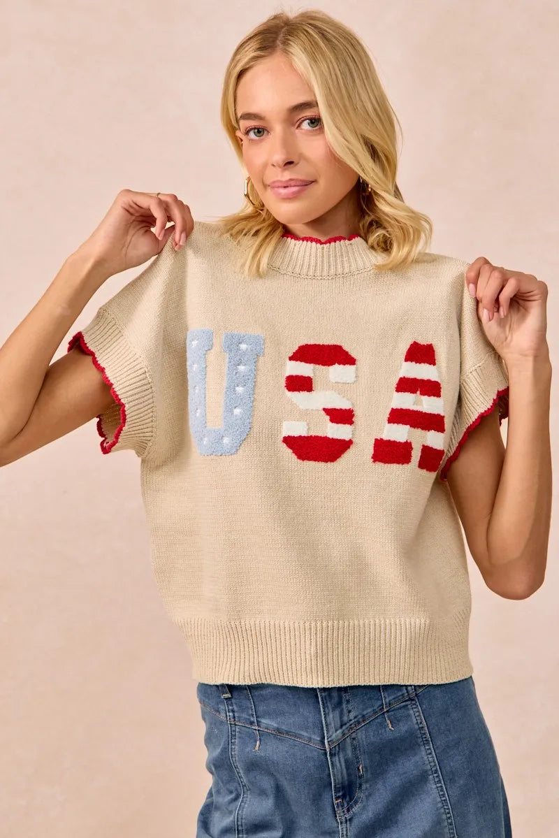 BiBi USA Patchwork Sweater Vest Top With Contrast Detail-Sweaters-Krush Kandy, Women's Online Fashion Boutique Located in Phoenix, Arizona (Scottsdale Area)