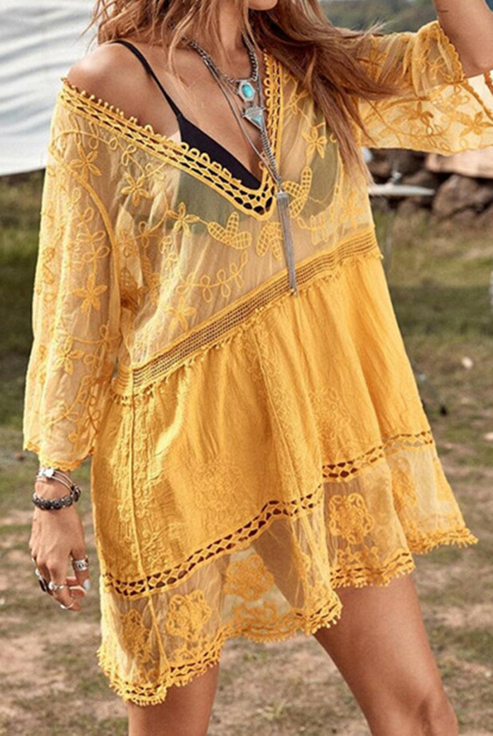Lace Detail Plunge Cover-Up Dress-Krush Kandy, Women's Online Fashion Boutique Located in Phoenix, Arizona (Scottsdale Area)