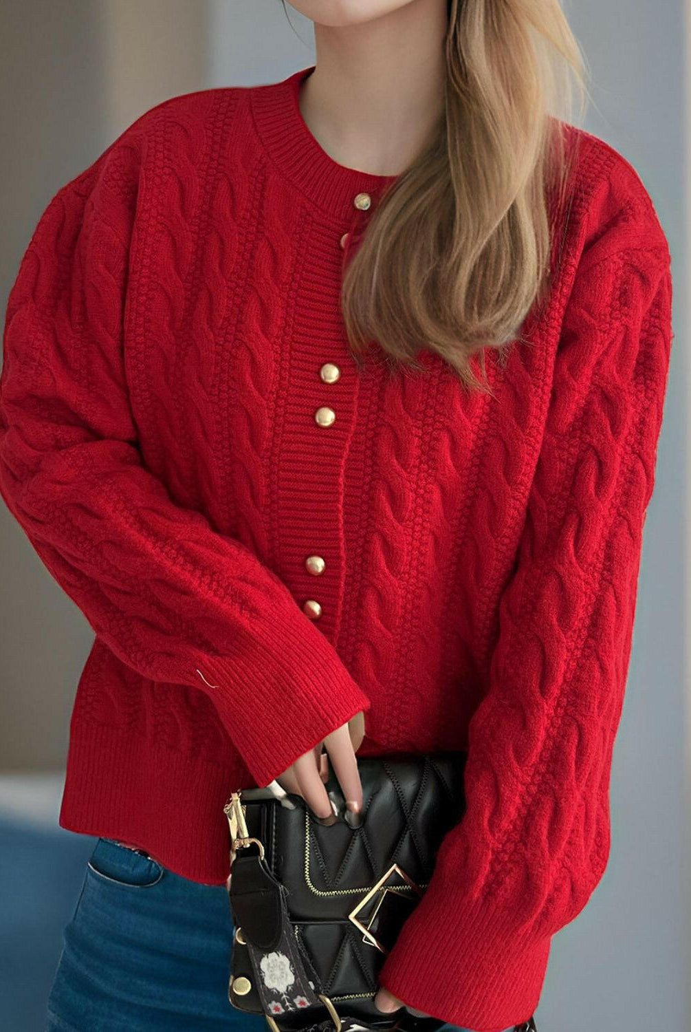 Cable-Knit Round Neck Long Sleeve Cardigan-Cardigans-Krush Kandy, Women's Online Fashion Boutique Located in Phoenix, Arizona (Scottsdale Area)
