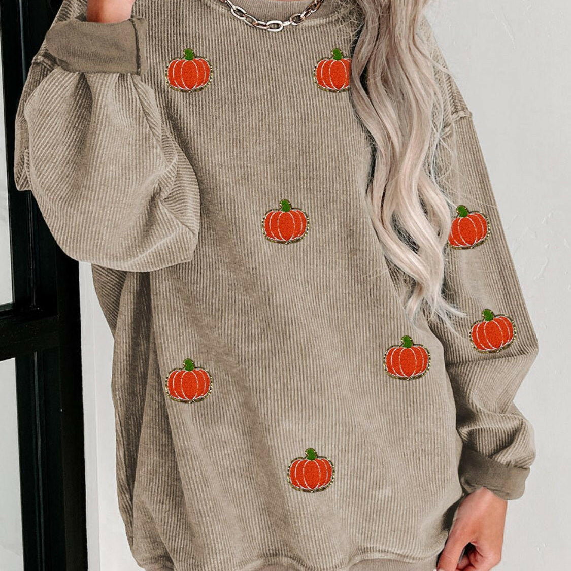 Pumpkin Round Neck Long Sleeve Sweatshirt-Krush Kandy, Women's Online Fashion Boutique Located in Phoenix, Arizona (Scottsdale Area)