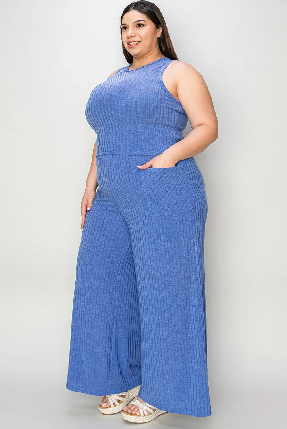 Basic Bae Full Size Ribbed Tank and Wide Leg Pants Set-2 Piece Outfit Sets-Krush Kandy, Women's Online Fashion Boutique Located in Phoenix, Arizona (Scottsdale Area)