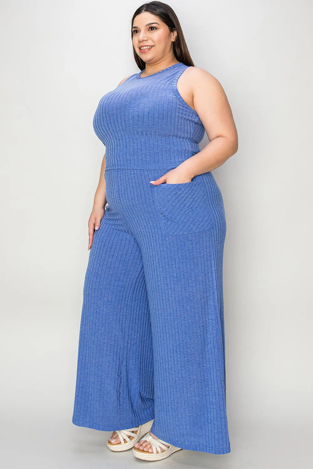 Basic Bae Full Size Ribbed Tank and Wide Leg Pants Set-2 Piece Outfit Sets-Krush Kandy, Women's Online Fashion Boutique Located in Phoenix, Arizona (Scottsdale Area)