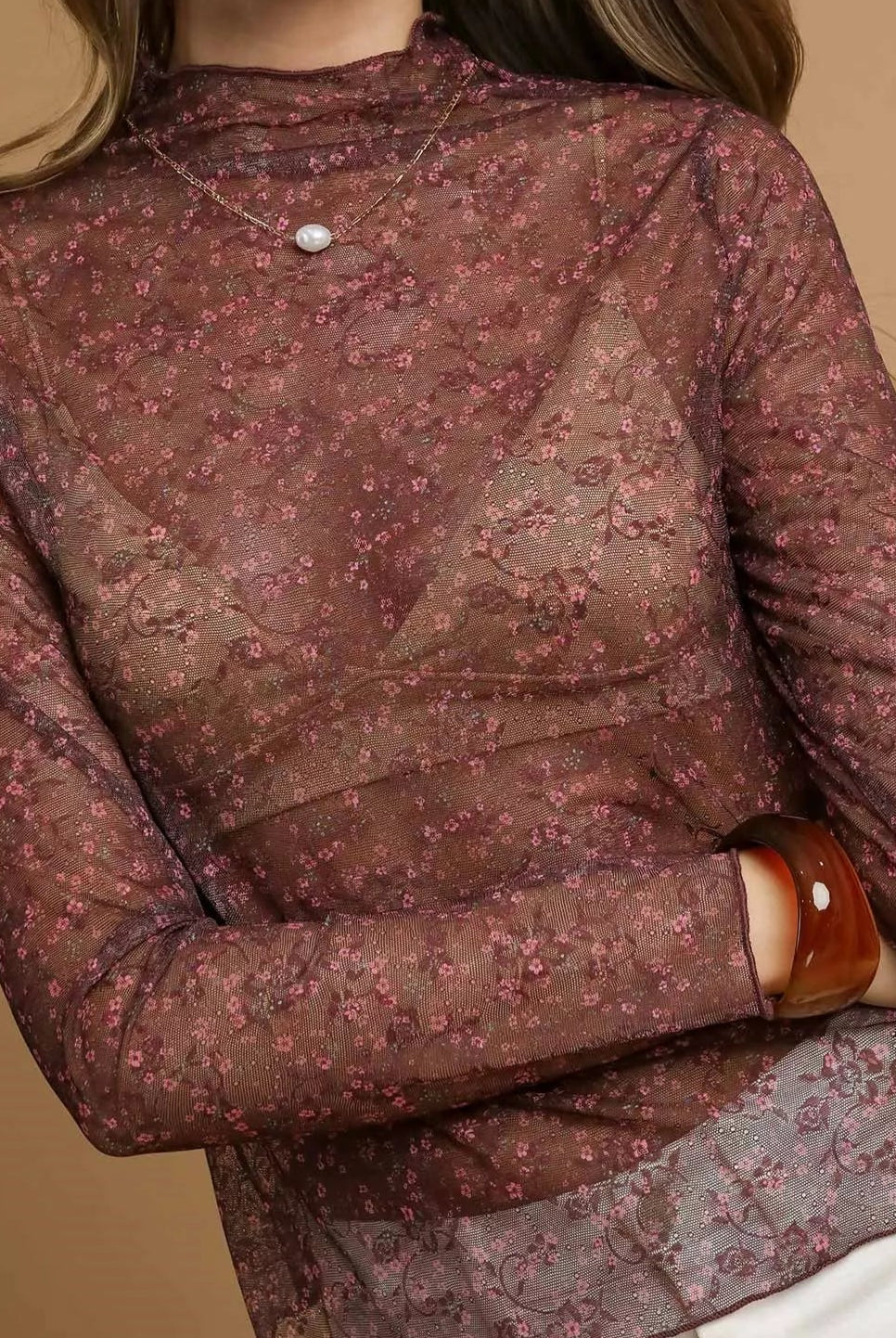 Umgee Nylon Lace Mesh Long Sleeve Top-Tops-Krush Kandy, Women's Online Fashion Boutique Located in Phoenix, Arizona (Scottsdale Area)