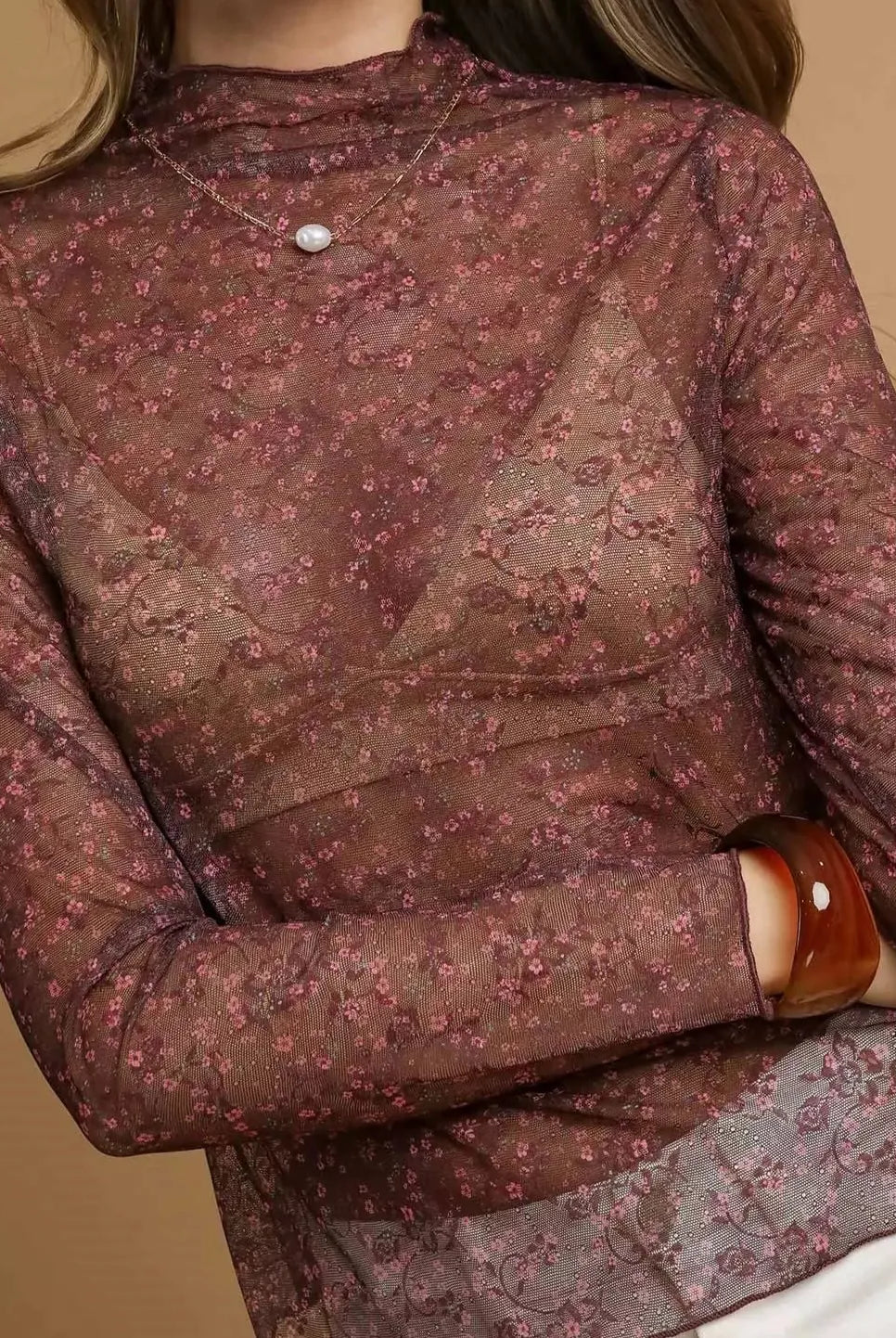 Umgee Nylon Lace Mesh Long Sleeve Top-Tops-Krush Kandy, Women's Online Fashion Boutique Located in Phoenix, Arizona (Scottsdale Area)