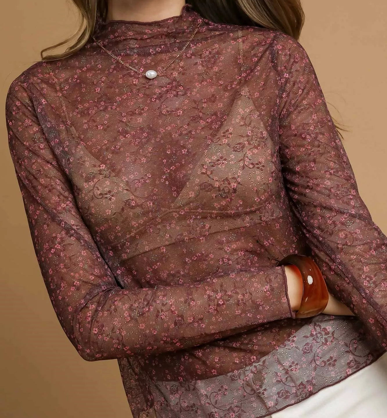 Umgee Nylon Lace Mesh Long Sleeve Top-Tops-Krush Kandy, Women's Online Fashion Boutique Located in Phoenix, Arizona (Scottsdale Area)