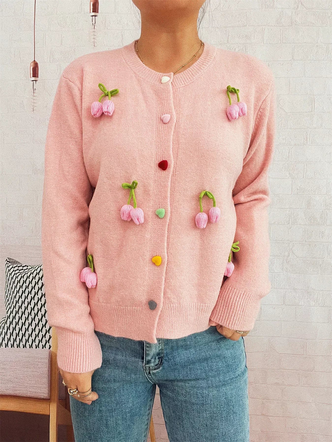Flower Button Up Long Sleeve Cardigan-Cardigans-Krush Kandy, Women's Online Fashion Boutique Located in Phoenix, Arizona (Scottsdale Area)