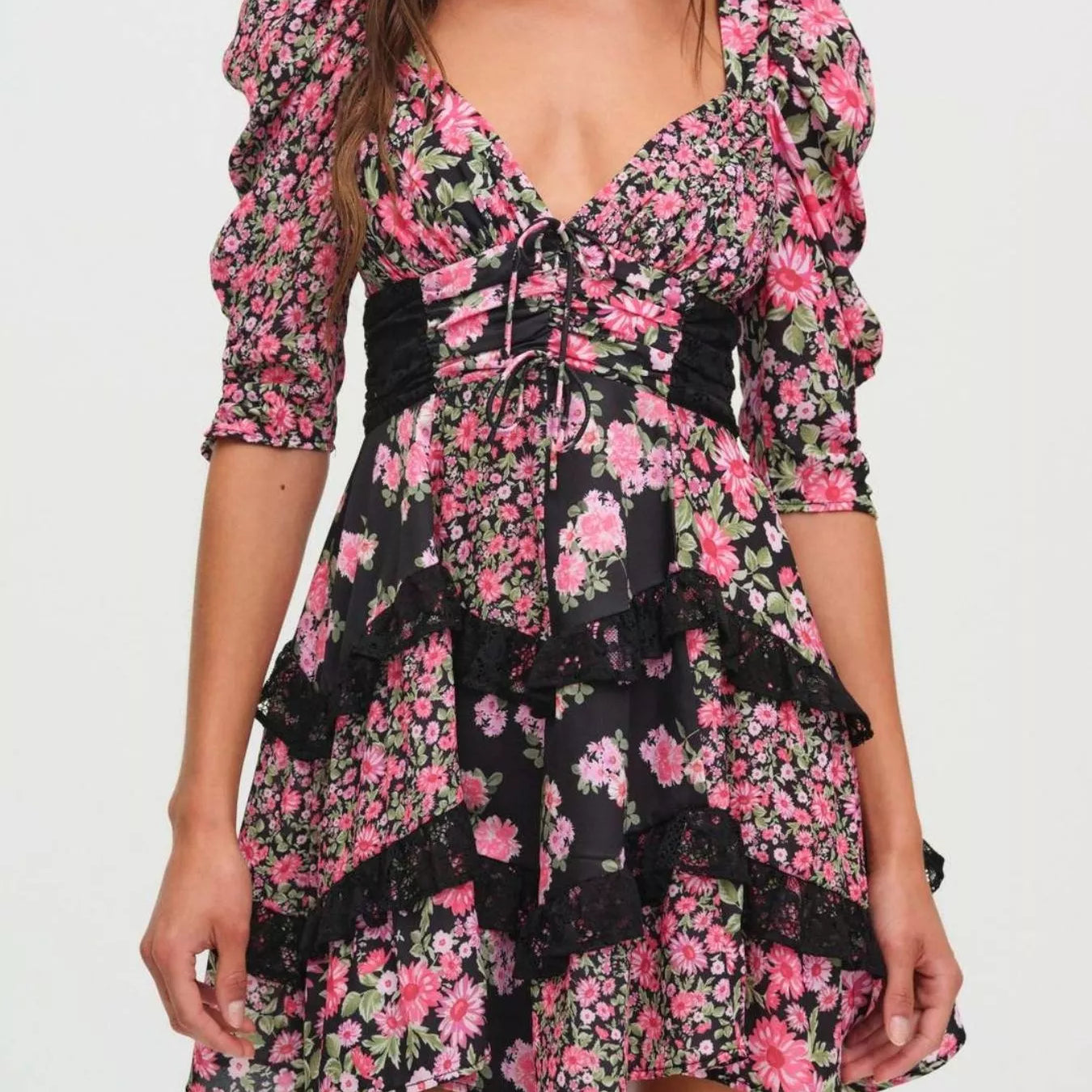 Ruffled Floral Print Half Sleeve Dress-Dresses-Krush Kandy, Women's Online Fashion Boutique Located in Phoenix, Arizona (Scottsdale Area)