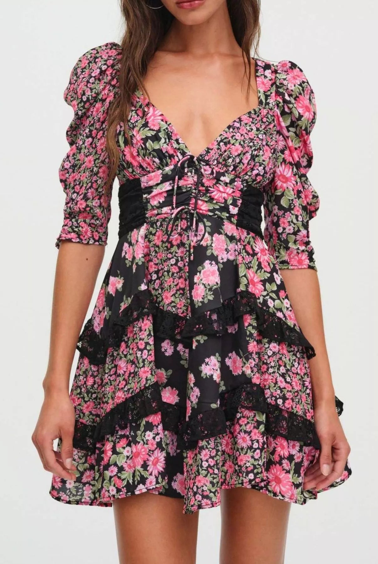 Ruffled Floral Print Half Sleeve Dress-Dresses-Krush Kandy, Women's Online Fashion Boutique Located in Phoenix, Arizona (Scottsdale Area)