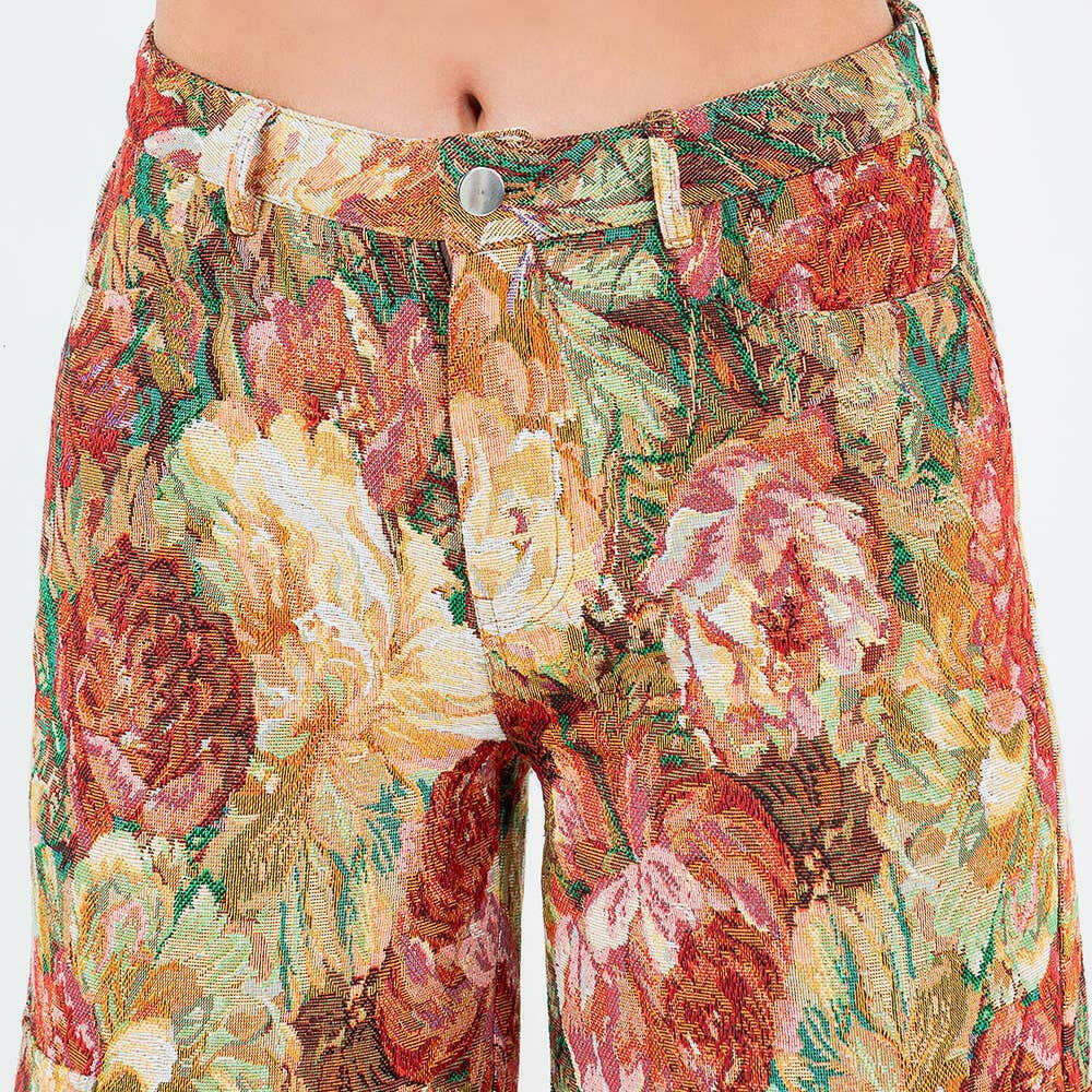 Garden Glam Jacquard Cargo Pants-Denim-Krush Kandy, Women's Online Fashion Boutique Located in Phoenix, Arizona (Scottsdale Area)