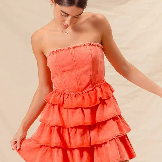 SO ME Strapless Ruffle Layered Game Day Cheer Up Dress-Dresses-Krush Kandy, Women's Online Fashion Boutique Located in Phoenix, Arizona (Scottsdale Area)