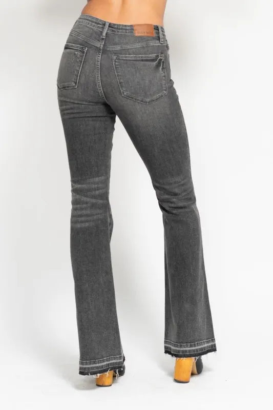 Judy Blue Full Size Mid Rise Tummy Control Washed Gray Release Hem Flare Jeans Plus Size-Denim-Krush Kandy, Women's Online Fashion Boutique Located in Phoenix, Arizona (Scottsdale Area)