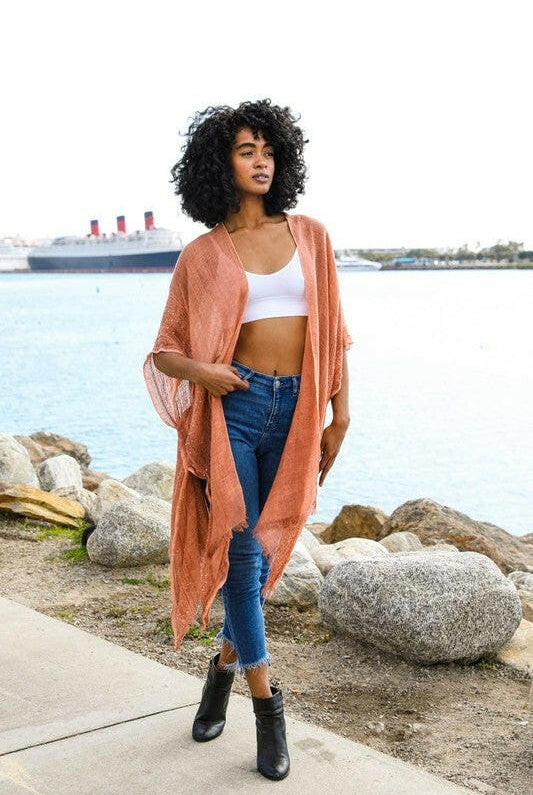 Sequin Border Frayed Trim Kimono-Kimonos-Krush Kandy, Women's Online Fashion Boutique Located in Phoenix, Arizona (Scottsdale Area)