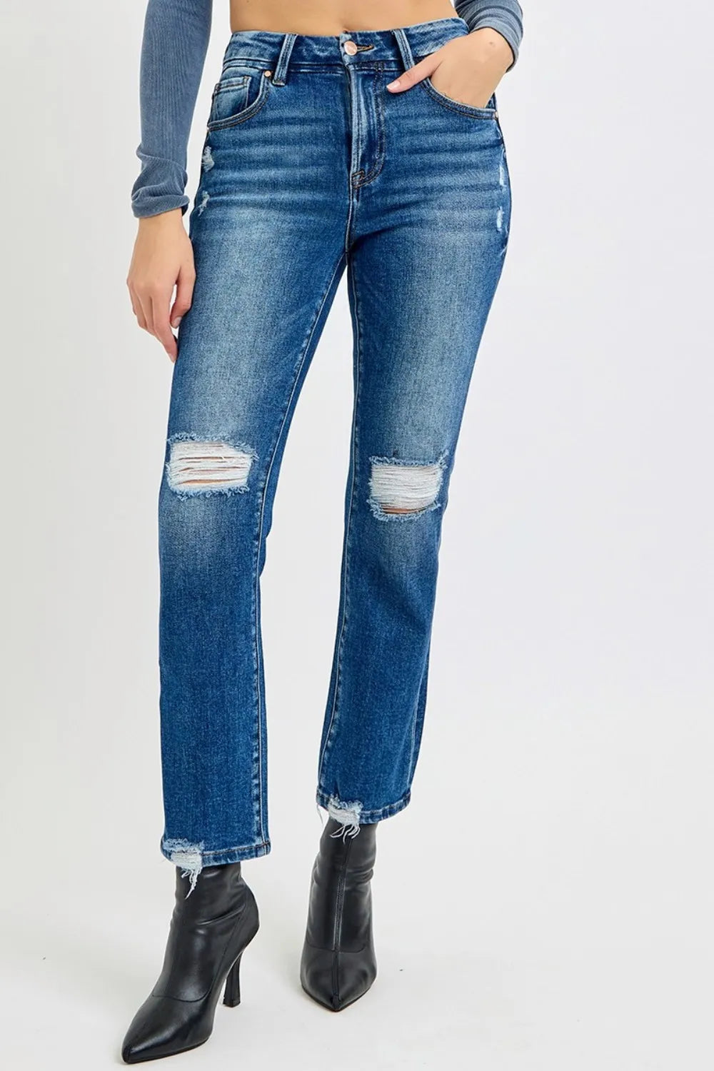 RISEN Full Size High Rise Distressed Crop Straight Jeans-Denim-Krush Kandy, Women's Online Fashion Boutique Located in Phoenix, Arizona (Scottsdale Area)