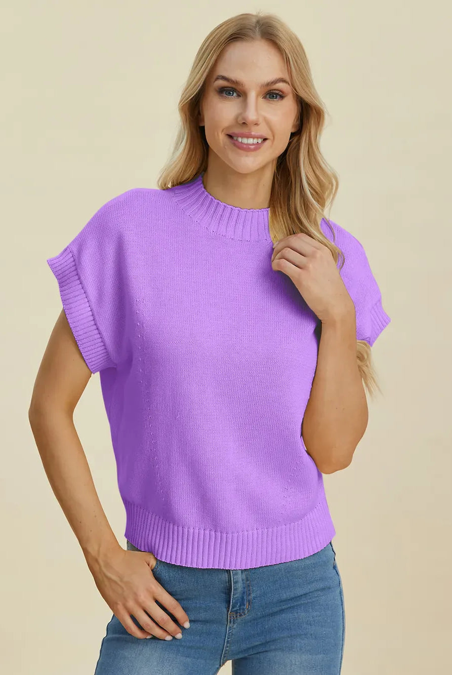 Double Take Full Size Mock Neck Short Sleeve Sweater-Krush Kandy, Women's Online Fashion Boutique Located in Phoenix, Arizona (Scottsdale Area)