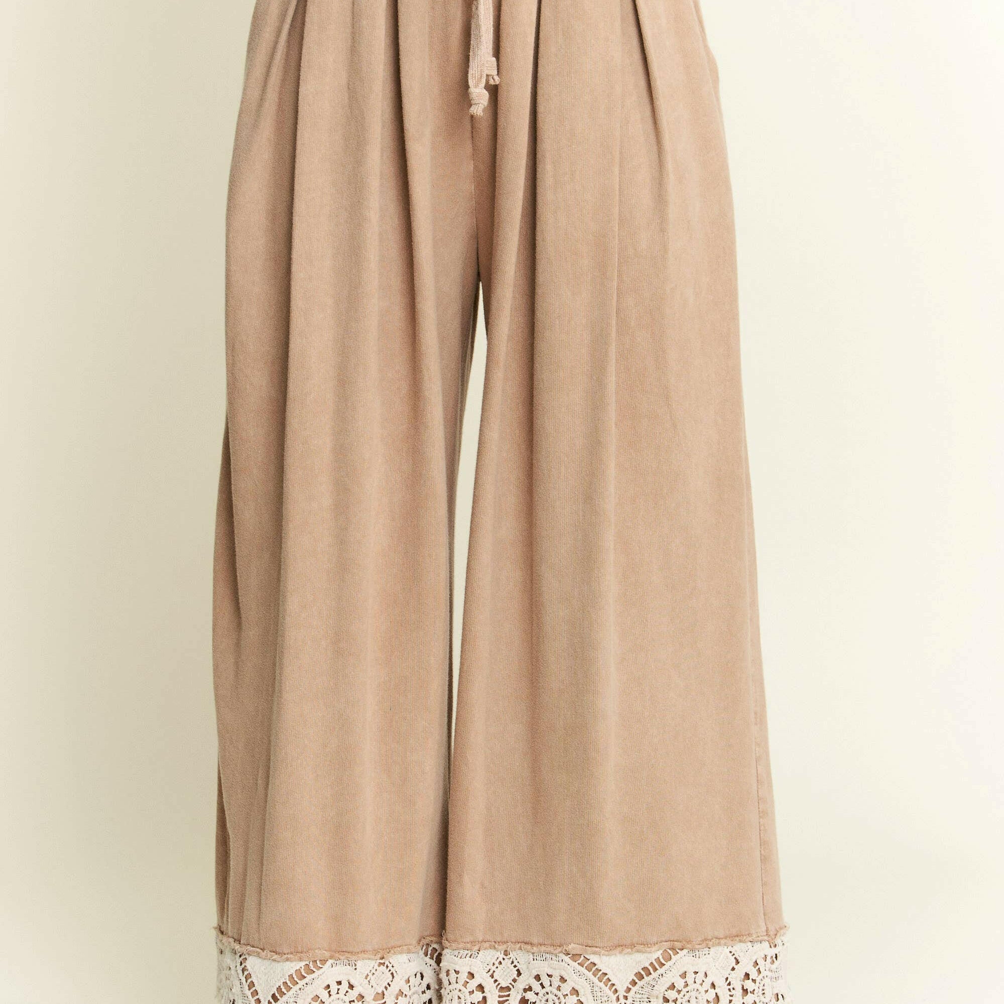 J.HER MineralWash Crochet Plicated Wide Leg Terry Pants-Krush Kandy, Women's Online Fashion Boutique Located in Phoenix, Arizona (Scottsdale Area)
