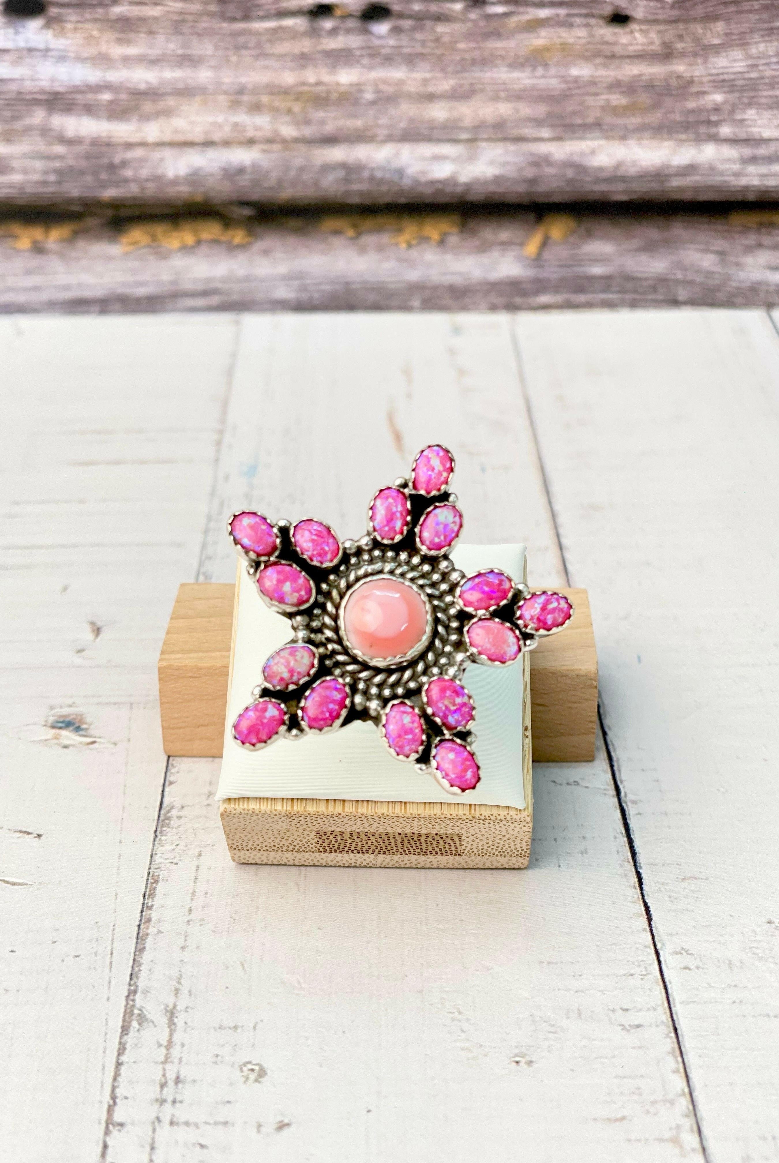 Ayla's Pink Conch & Neon Pink Opal Star Ring-Rings-Krush Kandy, Women's Online Fashion Boutique Located in Phoenix, Arizona (Scottsdale Area)