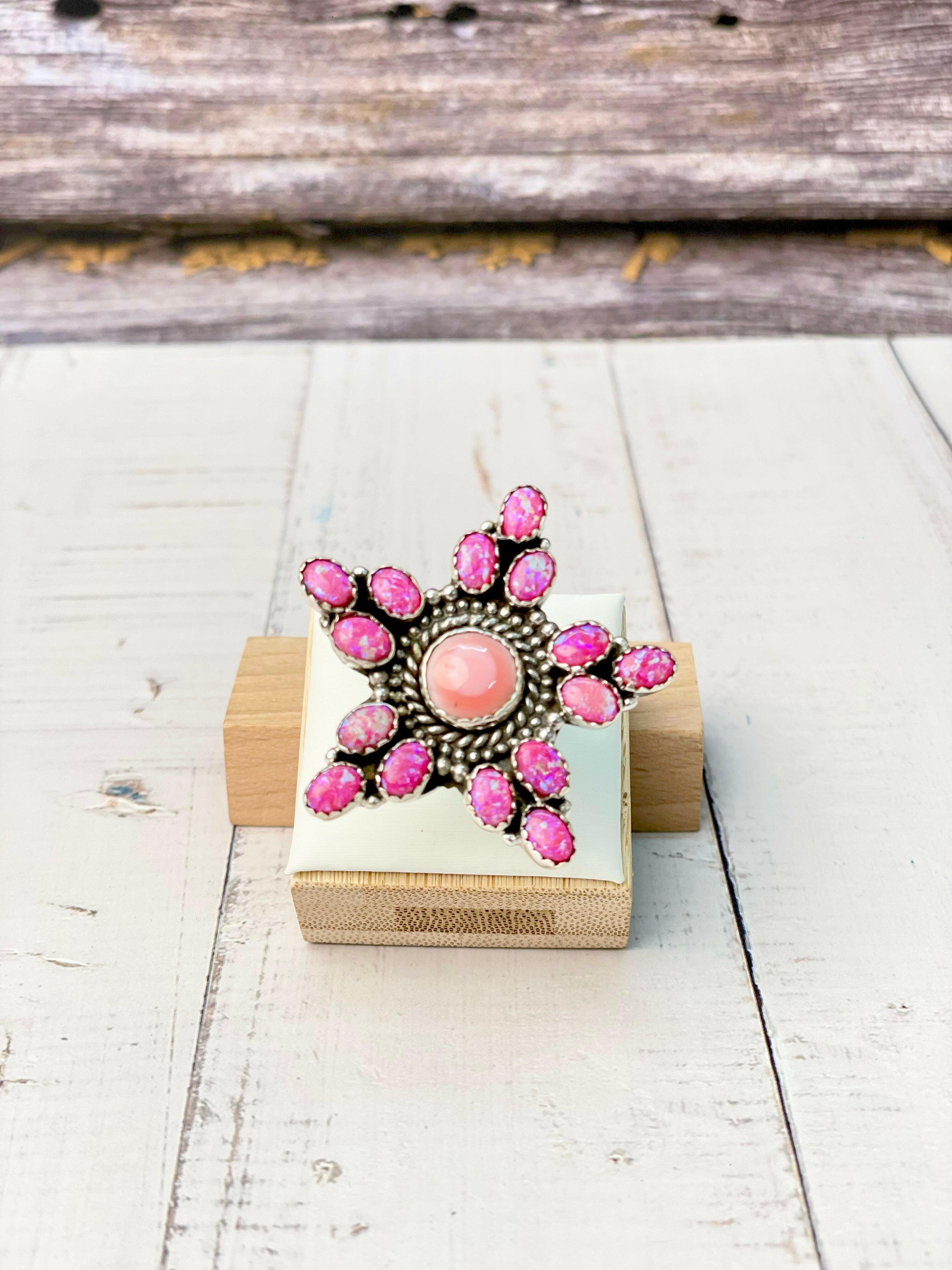 Ayla's Pink Conch & Neon Pink Opal Star Ring-Rings-Krush Kandy, Women's Online Fashion Boutique Located in Phoenix, Arizona (Scottsdale Area)