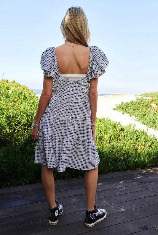 Davi & Dani Jacquard V-Neck Flutter Cap Sleeve Tiered Dress-Dresses-Krush Kandy, Women's Online Fashion Boutique Located in Phoenix, Arizona (Scottsdale Area)