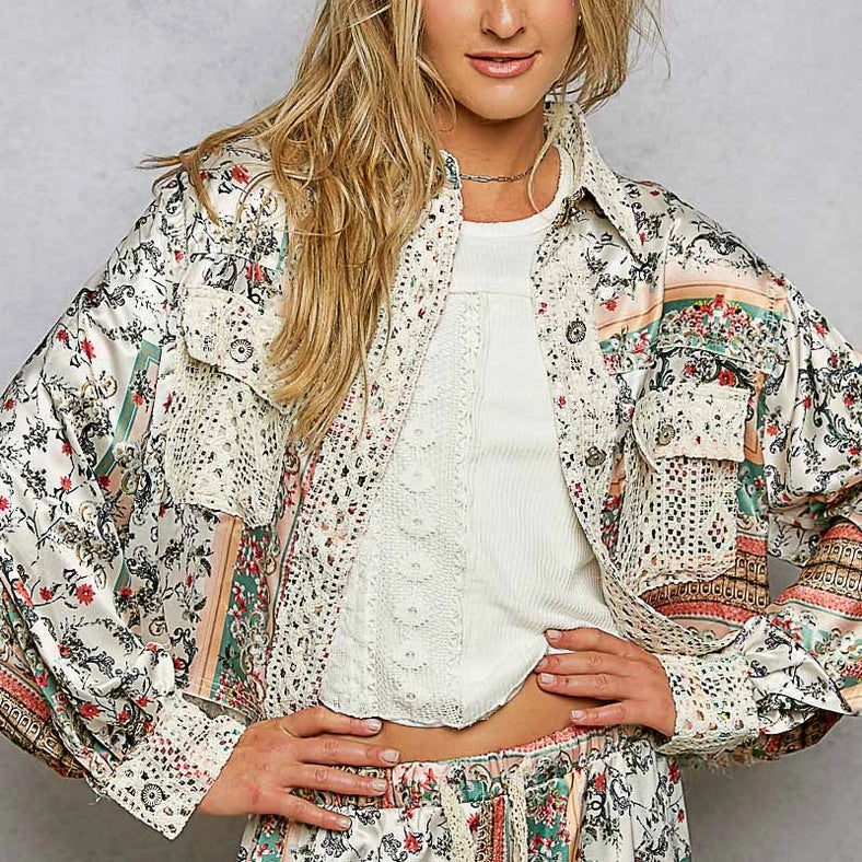 Crochet Lace Patch Floral Jacket Top