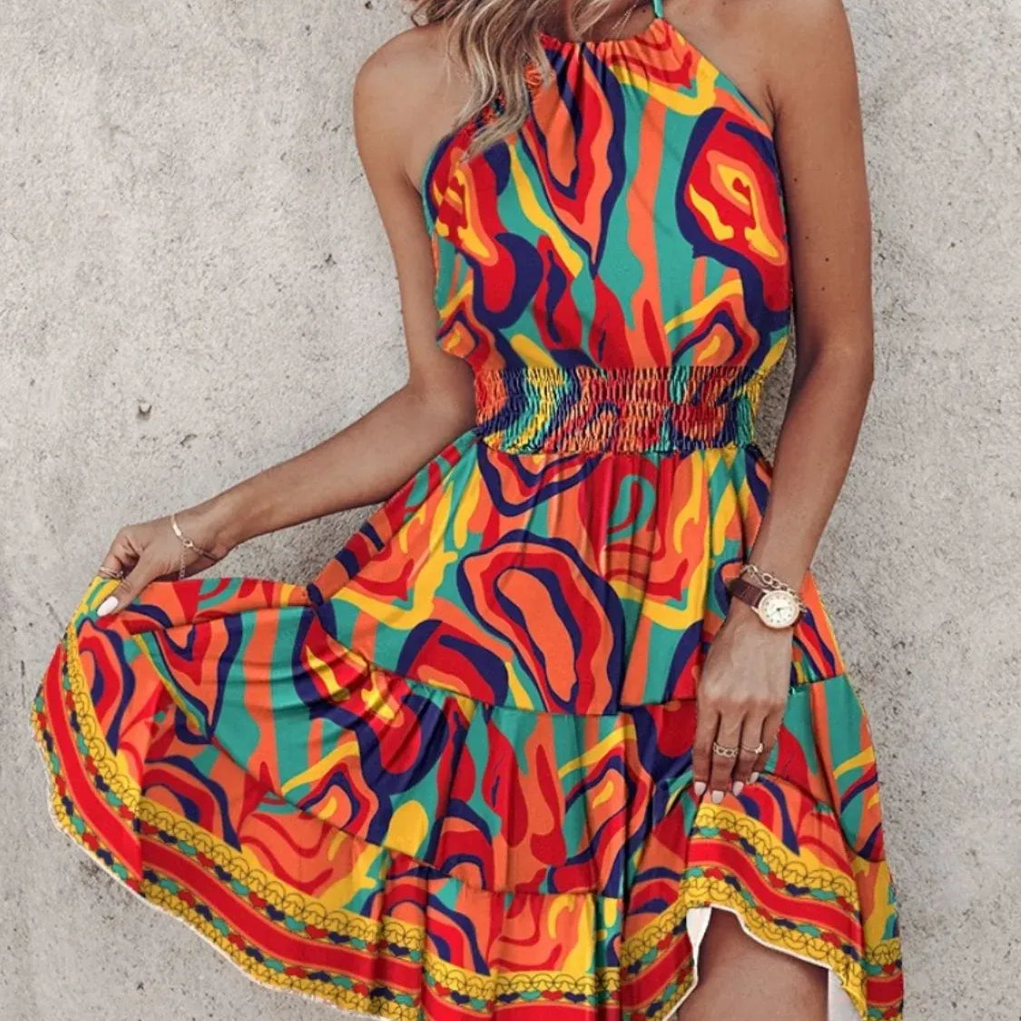 Paisley Print Halter Neck Mini Dress-Krush Kandy, Women's Online Fashion Boutique Located in Phoenix, Arizona (Scottsdale Area)