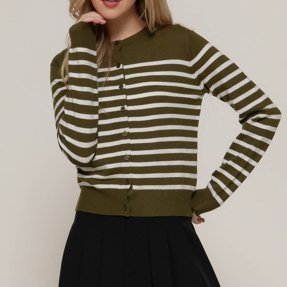 Long Sleeve Crew Neck Stripe Sweater Cardigan-Cardigans-Krush Kandy, Women's Online Fashion Boutique Located in Phoenix, Arizona (Scottsdale Area)