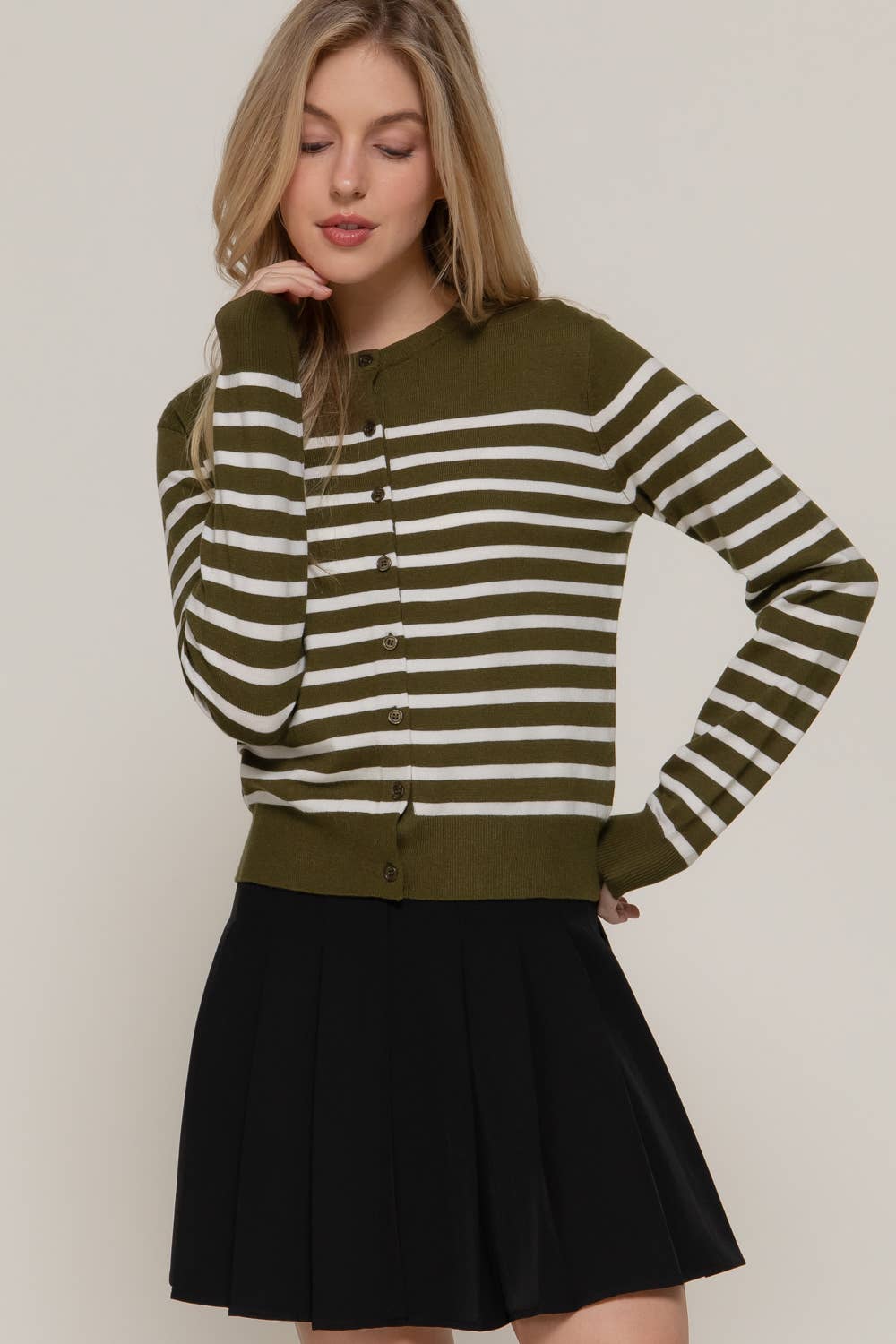 Long Sleeve Crew Neck Stripe Sweater Cardigan-Cardigans-Krush Kandy, Women's Online Fashion Boutique Located in Phoenix, Arizona (Scottsdale Area)