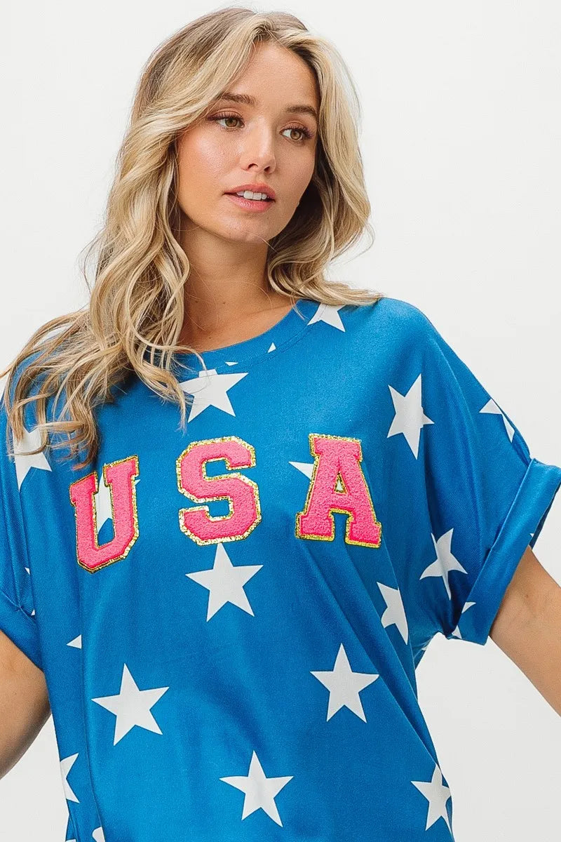 BiBi Fourth Of July Star Knit T-Shirt-Tops-Krush Kandy, Women's Online Fashion Boutique Located in Phoenix, Arizona (Scottsdale Area)