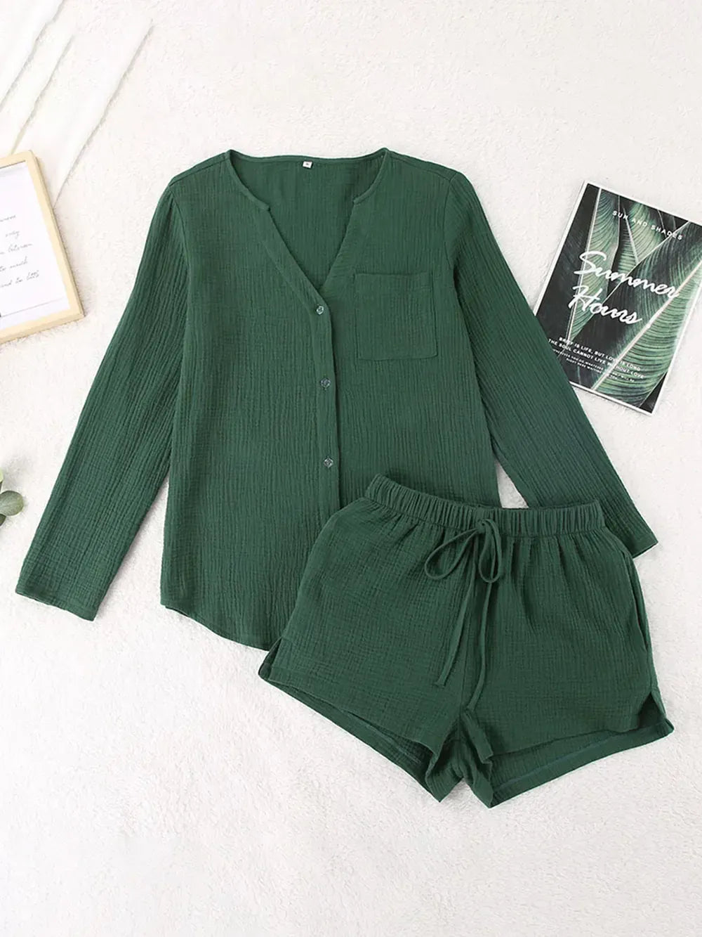 Notched Long Sleeve Top and Shorts Set-Krush Kandy, Women's Online Fashion Boutique Located in Phoenix, Arizona (Scottsdale Area)