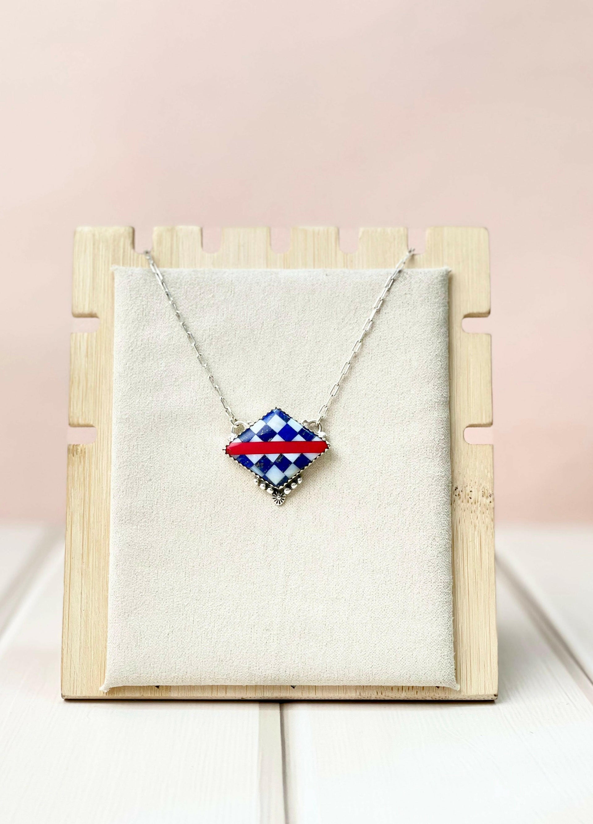 Freedom Stripes and Checkered Statement Necklace-Necklaces-Krush Kandy, Women's Online Fashion Boutique Located in Phoenix, Arizona (Scottsdale Area)