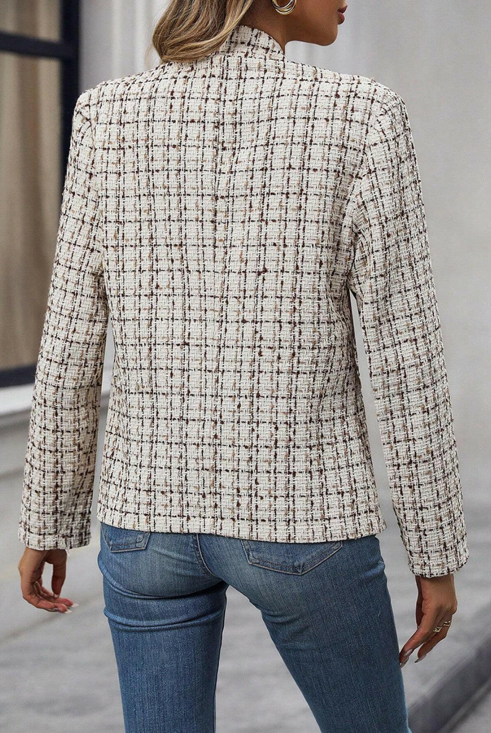 Plaid Open Front Long Sleeve Jacket-Krush Kandy, Women's Online Fashion Boutique Located in Phoenix, Arizona (Scottsdale Area)