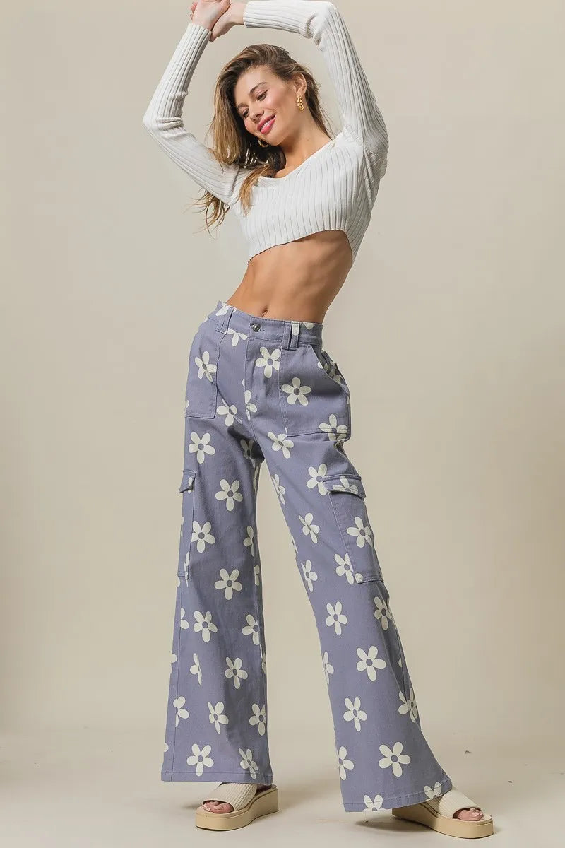 BiBi Flower Printed Side Pocket Wide Pants-pants-Krush Kandy, Women's Online Fashion Boutique Located in Phoenix, Arizona (Scottsdale Area)