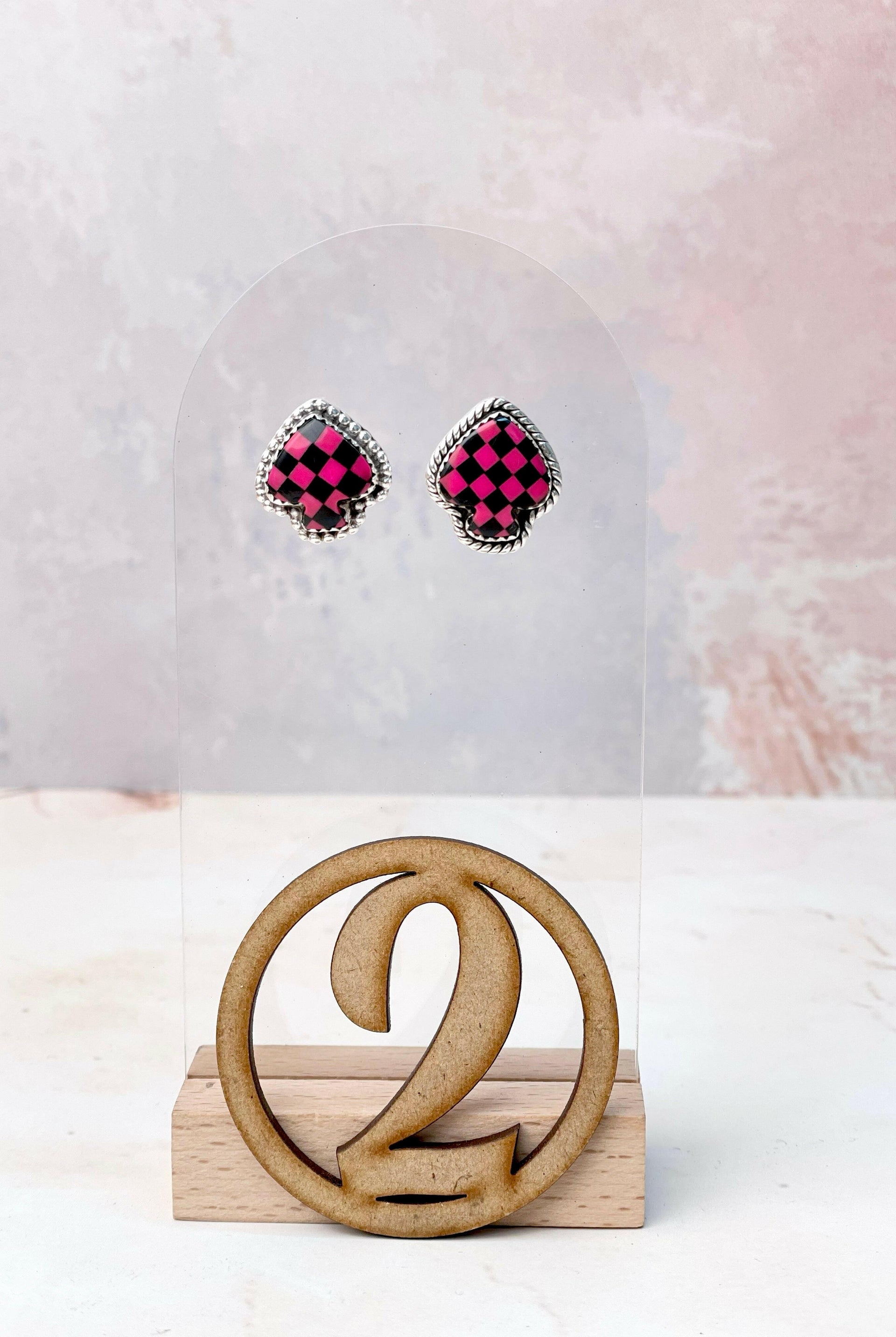 Checkered Spade Studs-Earrings-Krush Kandy, Women's Online Fashion Boutique Located in Phoenix, Arizona (Scottsdale Area)