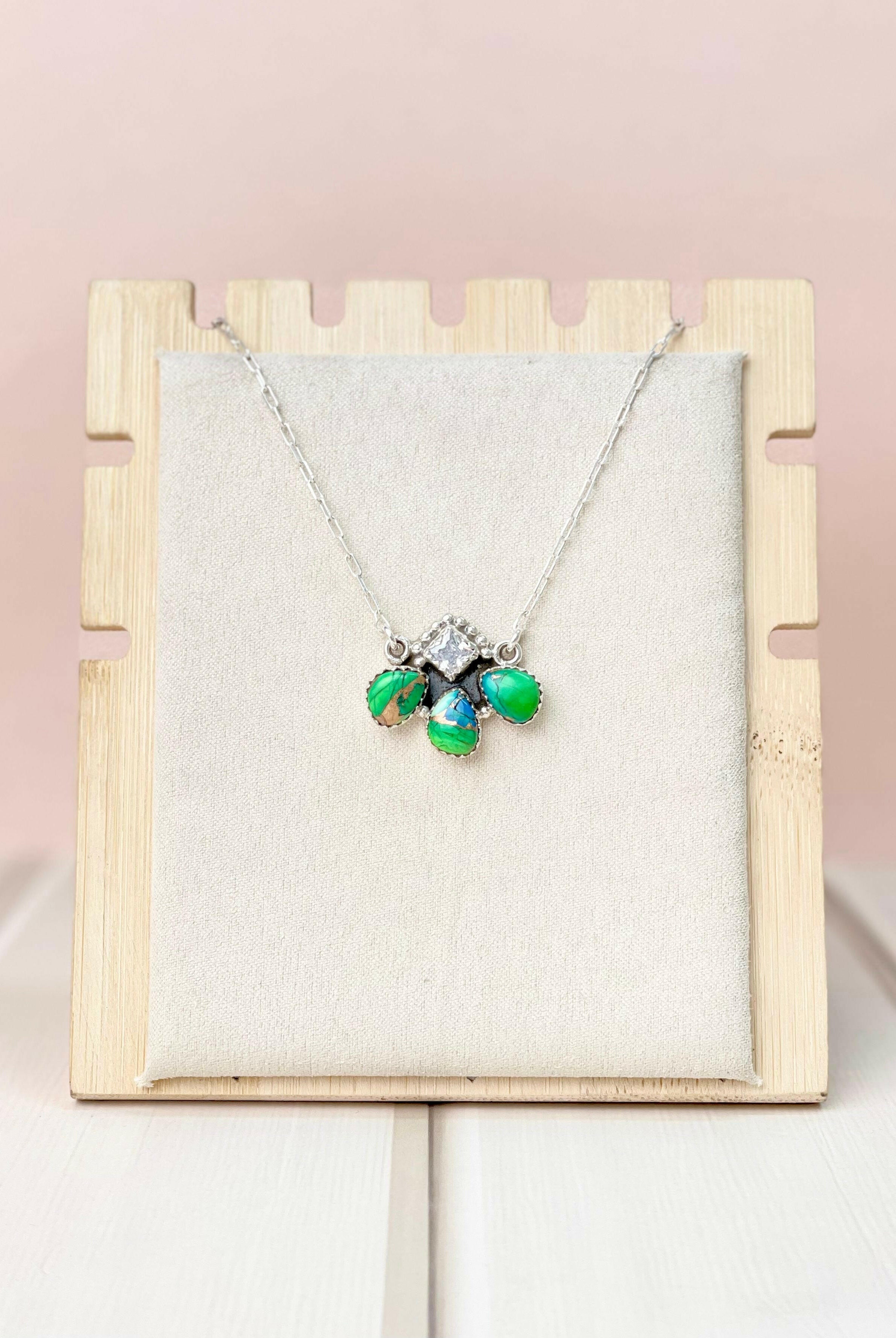 Peacock Dahlia & White CZ Cluster Necklace No.5-Necklaces-Krush Kandy, Women's Online Fashion Boutique Located in Phoenix, Arizona (Scottsdale Area)