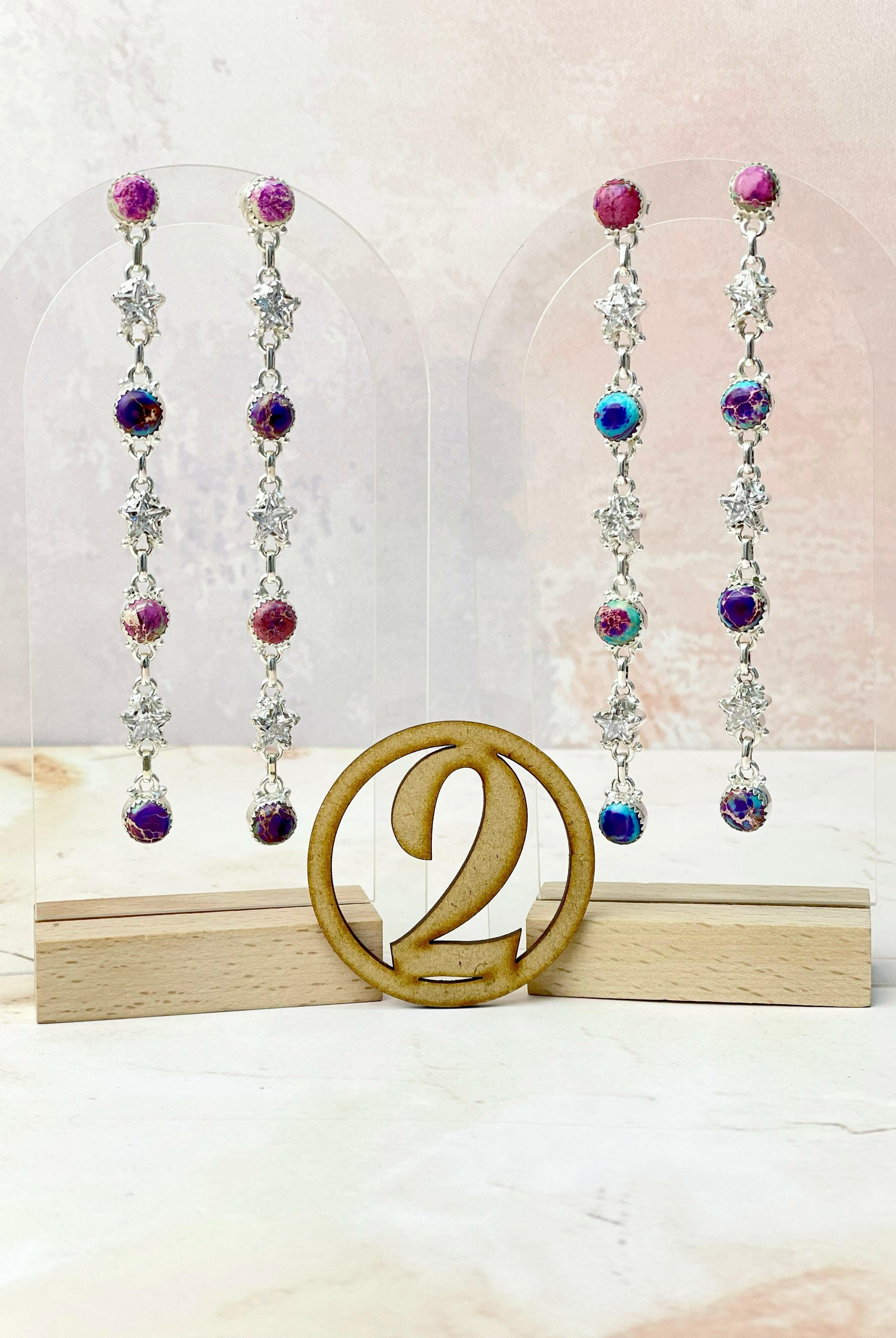 Desert Jasper and Star Cz Earrings-Earrings-Krush Kandy, Women's Online Fashion Boutique Located in Phoenix, Arizona (Scottsdale Area)