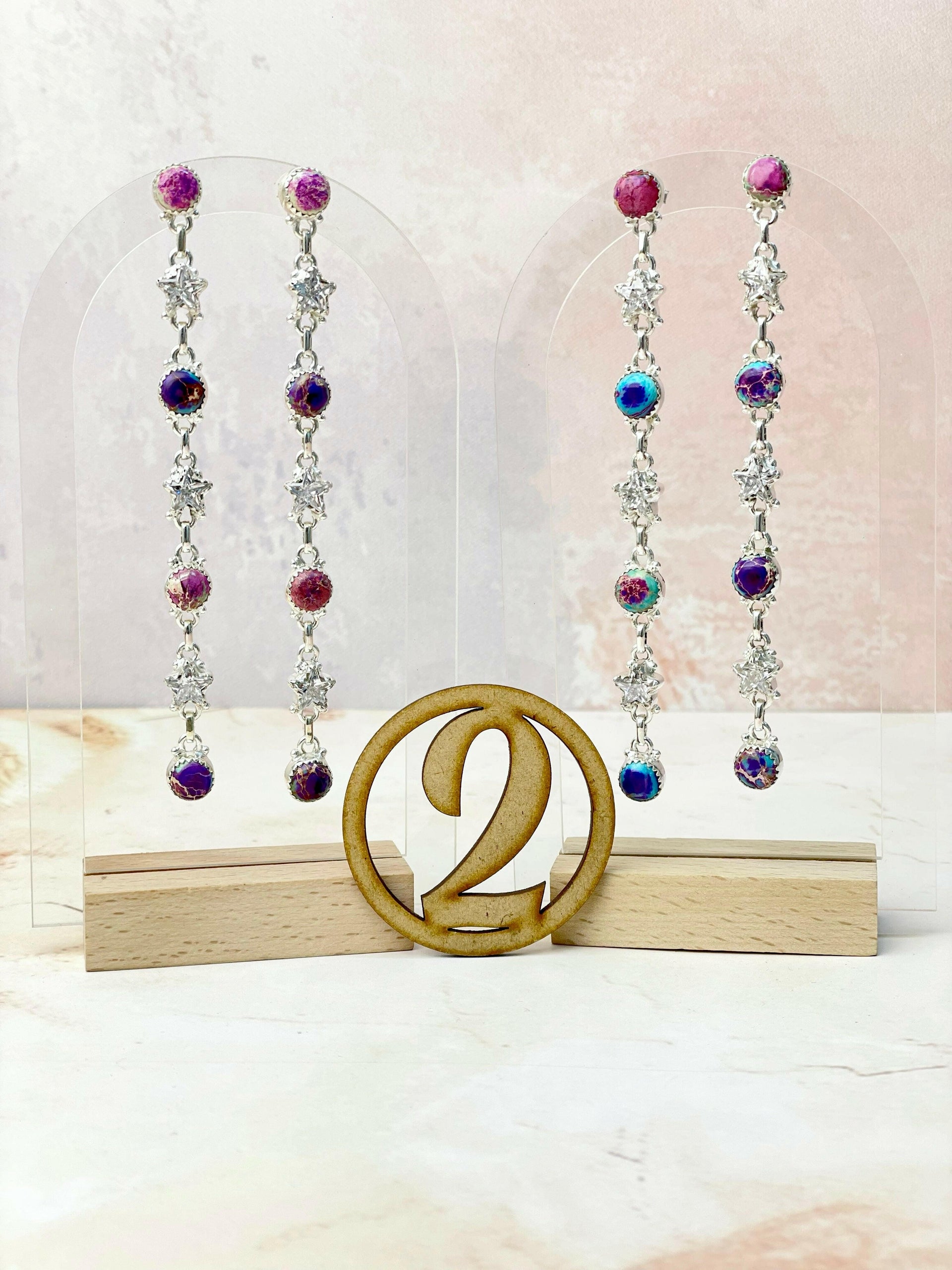 Desert Jasper and Star Cz Earrings-Earrings-Krush Kandy, Women's Online Fashion Boutique Located in Phoenix, Arizona (Scottsdale Area)