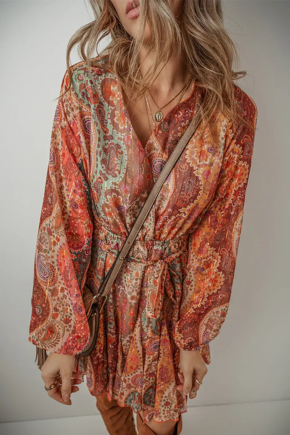 Tied Printed Balloon Sleeve Mini Dress-dresses-Krush Kandy, Women's Online Fashion Boutique Located in Phoenix, Arizona (Scottsdale Area)