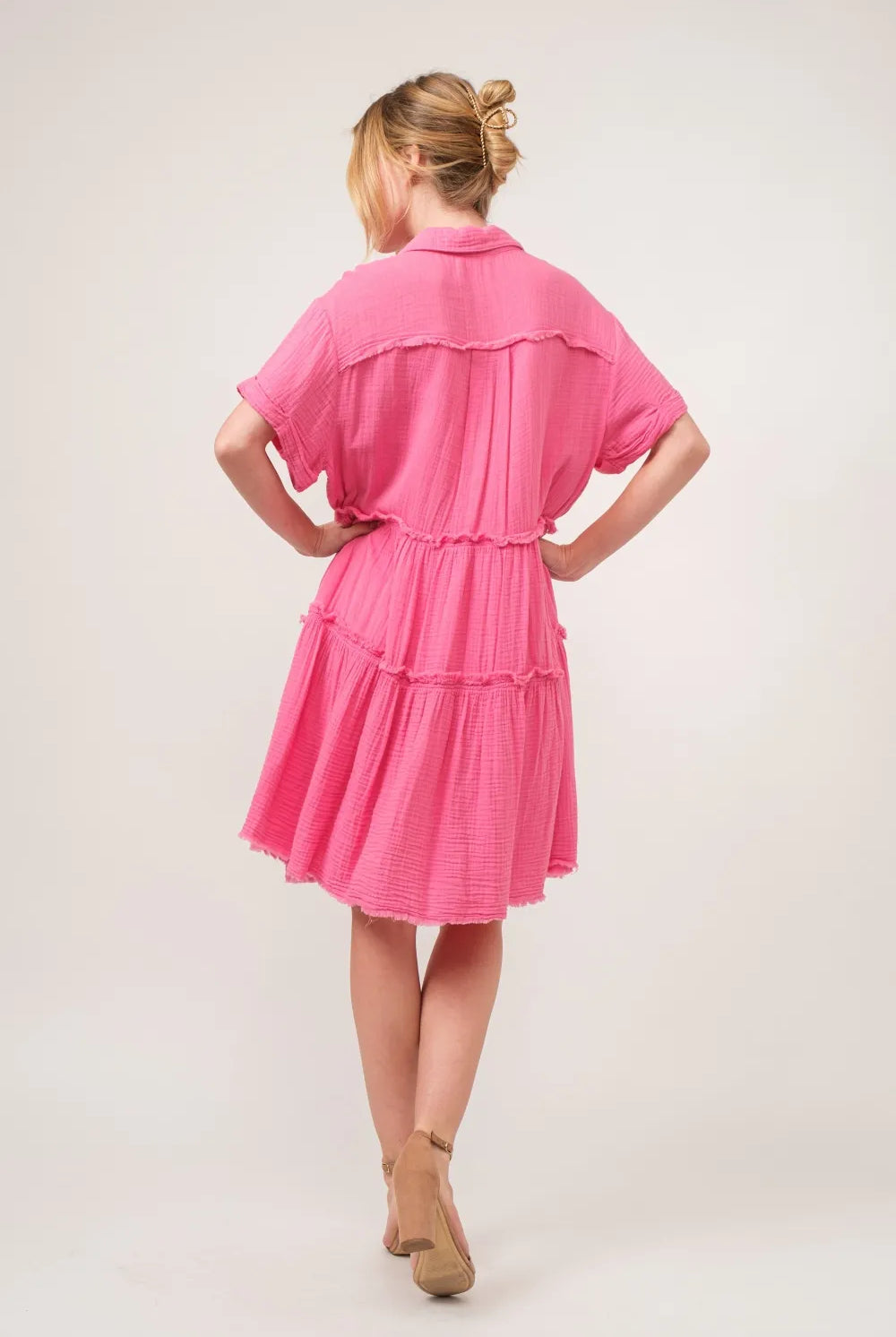 And The Why Full Size Raw Edge Washed Tiered Shirt Dress-Dresses-Krush Kandy, Women's Online Fashion Boutique Located in Phoenix, Arizona (Scottsdale Area)