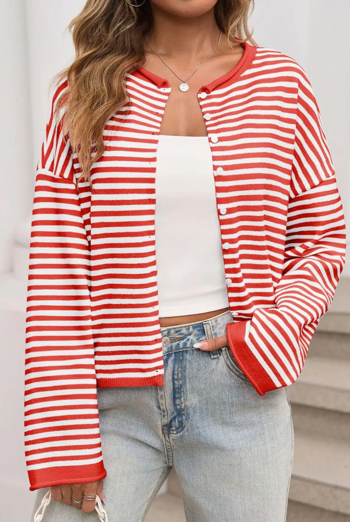 Striped Button-Up Cardigan-Sweaters-Krush Kandy, Women's Online Fashion Boutique Located in Phoenix, Arizona (Scottsdale Area)