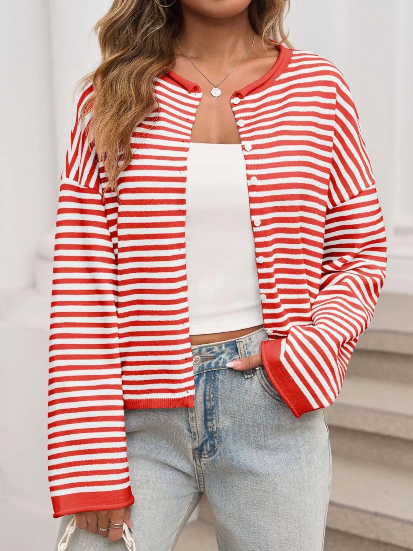 Striped Button-Up Cardigan-Sweaters-Krush Kandy, Women's Online Fashion Boutique Located in Phoenix, Arizona (Scottsdale Area)