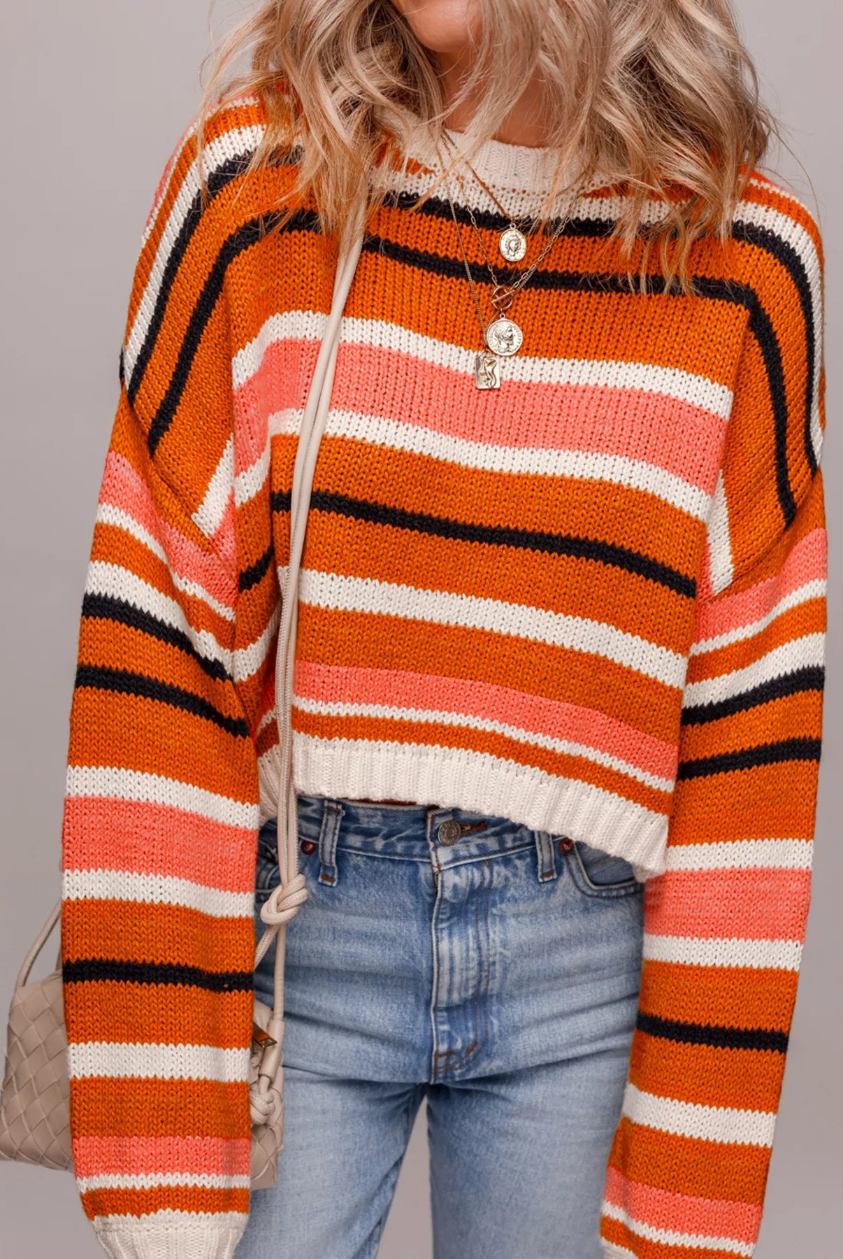 Stripe Drop Shoulder Cropped Sweater-Sweaters-Krush Kandy, Women's Online Fashion Boutique Located in Phoenix, Arizona (Scottsdale Area)
