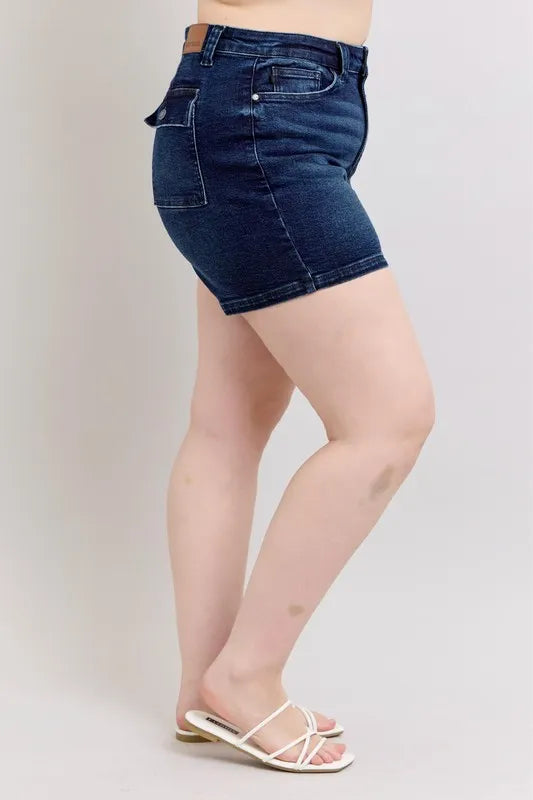 Judy Blue High Waist Back Flap Pocket Denim Shorts-Denim-Krush Kandy, Women's Online Fashion Boutique Located in Phoenix, Arizona (Scottsdale Area)