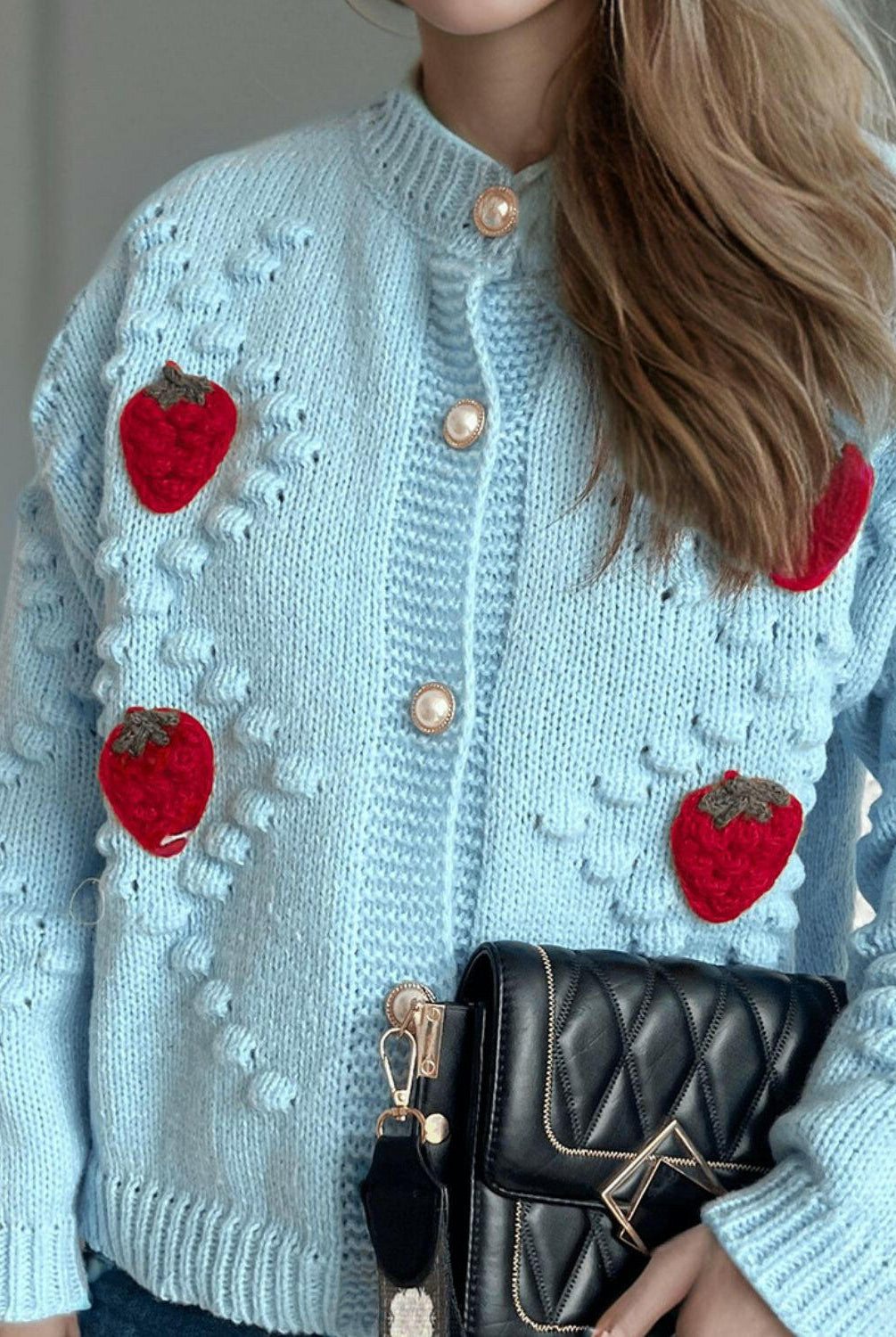 Strawberry Button Down Long Sleeve Cardigan-Cardigans-Krush Kandy, Women's Online Fashion Boutique Located in Phoenix, Arizona (Scottsdale Area)